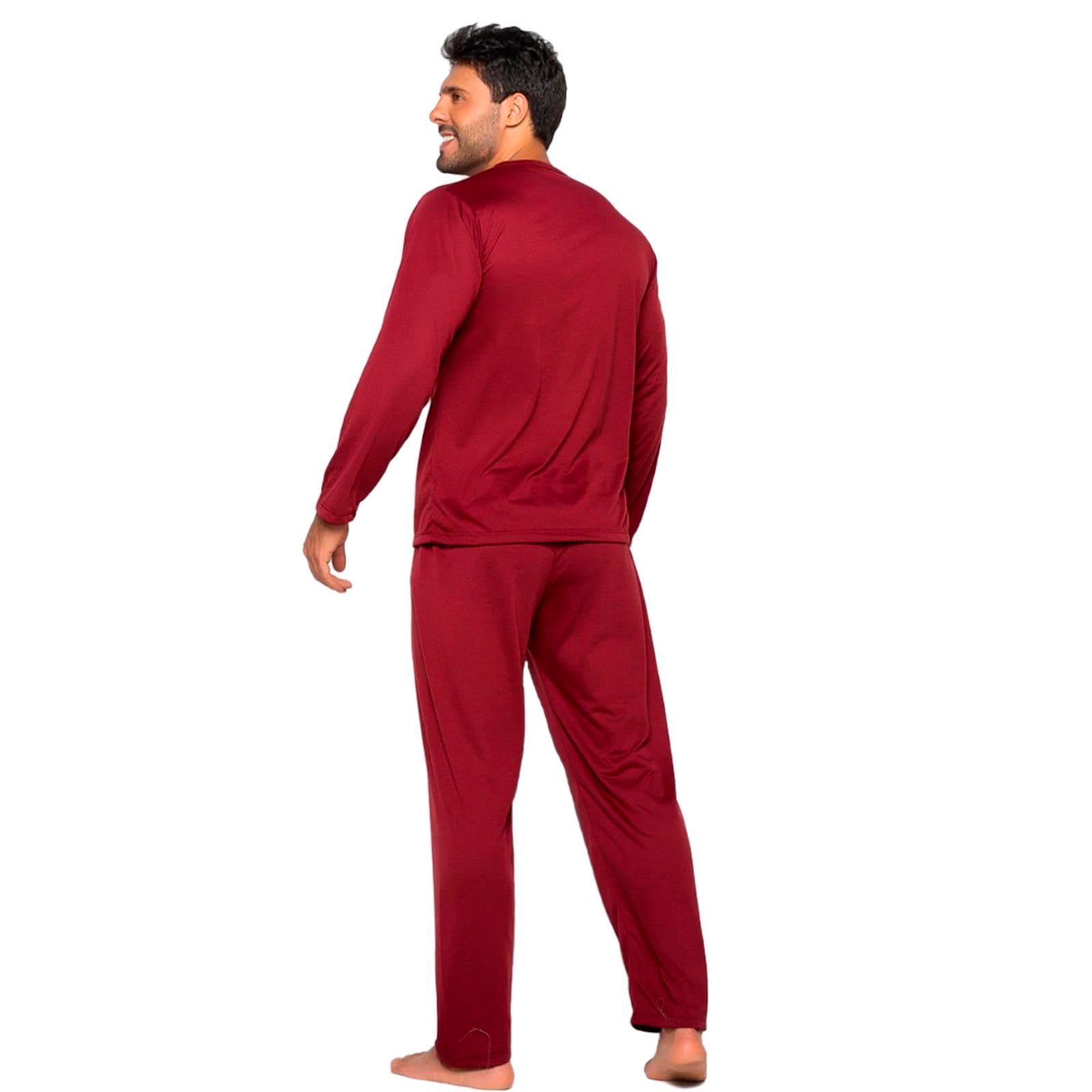 Vista 2 Pijama Masculino Gabi Lingerie Manga Longa Conforto Traje de Dormir Inverno Elegante Liso Rubro Gabi Lingerie vinho
