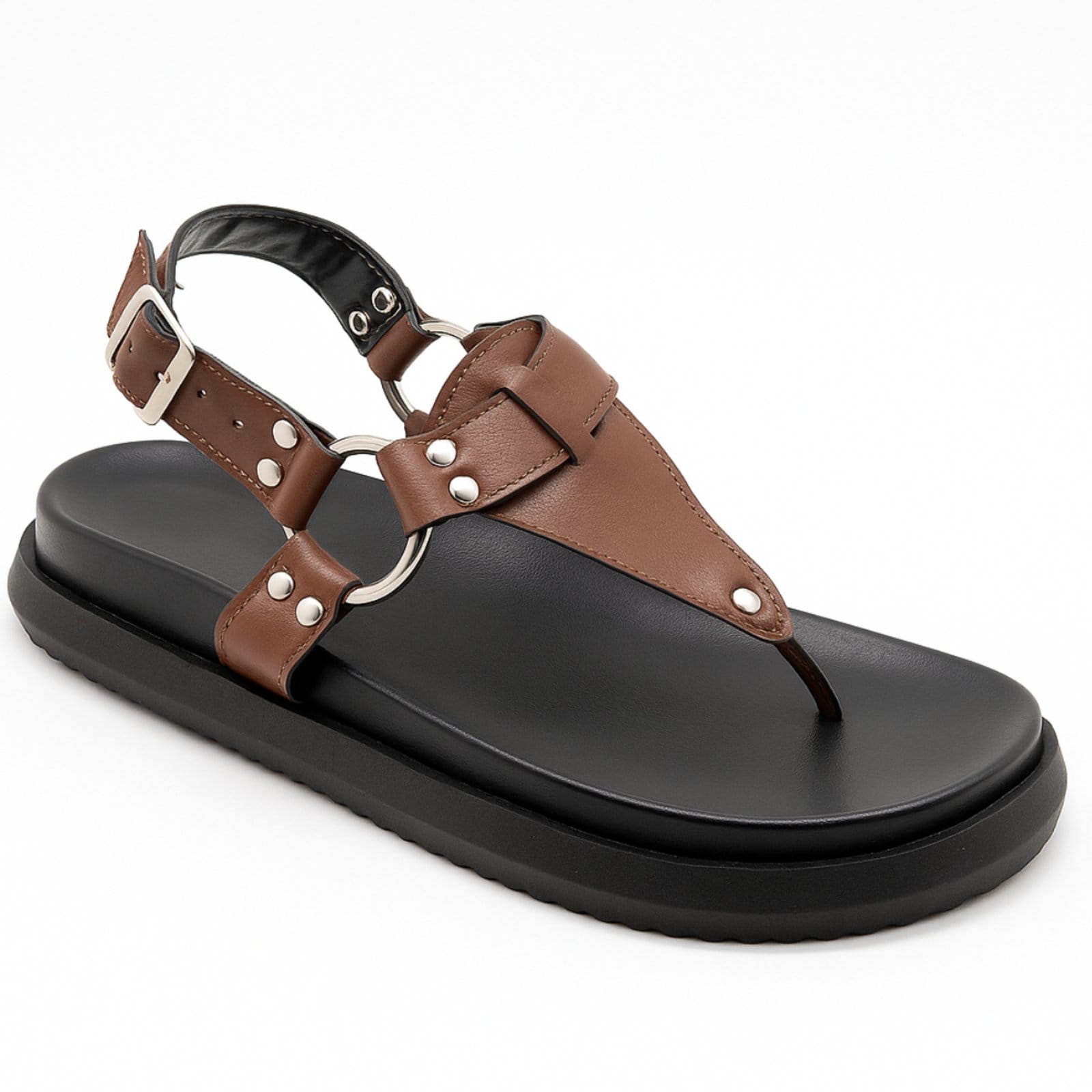 Vista 2 Sandália Feminina Flor da Pele Rasteira Flat De Dedo Floter Cacau 005 Flor da Pele marrom