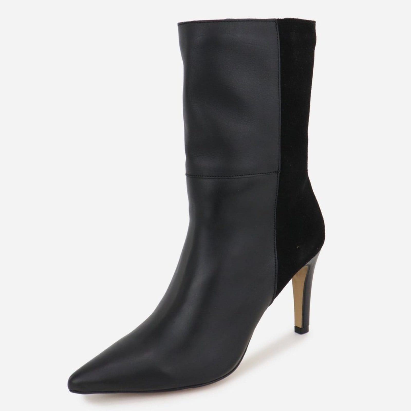 Bota Maria Paua Store Feminina Couro Cano Médio Luxo Salto Fino Bico Elegante