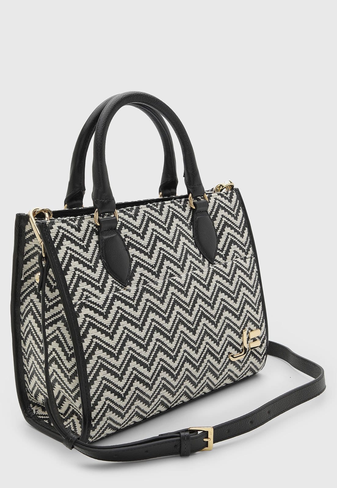 Vista 2 Bolsa Grande Jorge Bischoff Geométrica Preta/Off-White Jorge Bischoff preto white