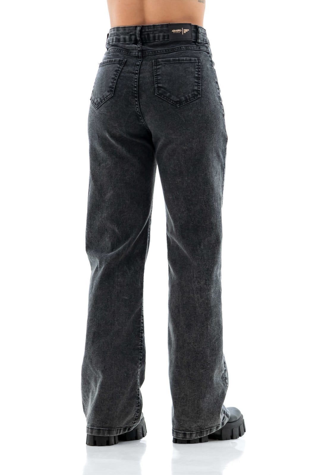 Vista 2 Calça Jeans Feminina Arauto Wide Leg Estonada ARAUTO JEANS preto