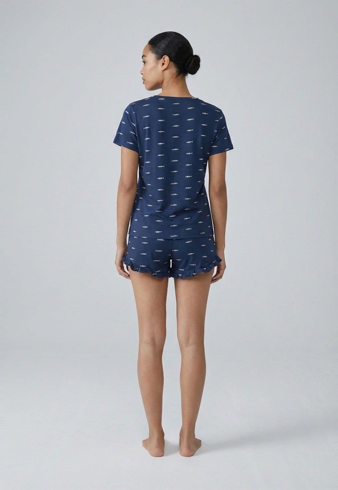 Vista 2 Conjunto Pijama Curto Feminino Hering Estampa Peixes Hering azul marinho