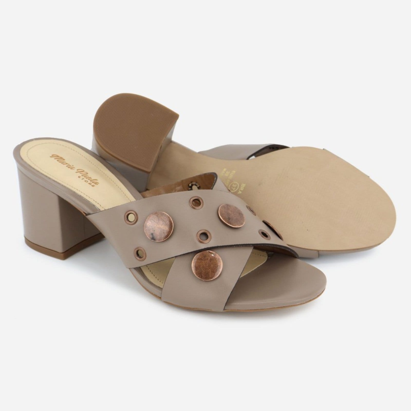 Vista 2 Tamanco Feminino Couro Maria Paula Calce Fácil MARIA PAULA bege