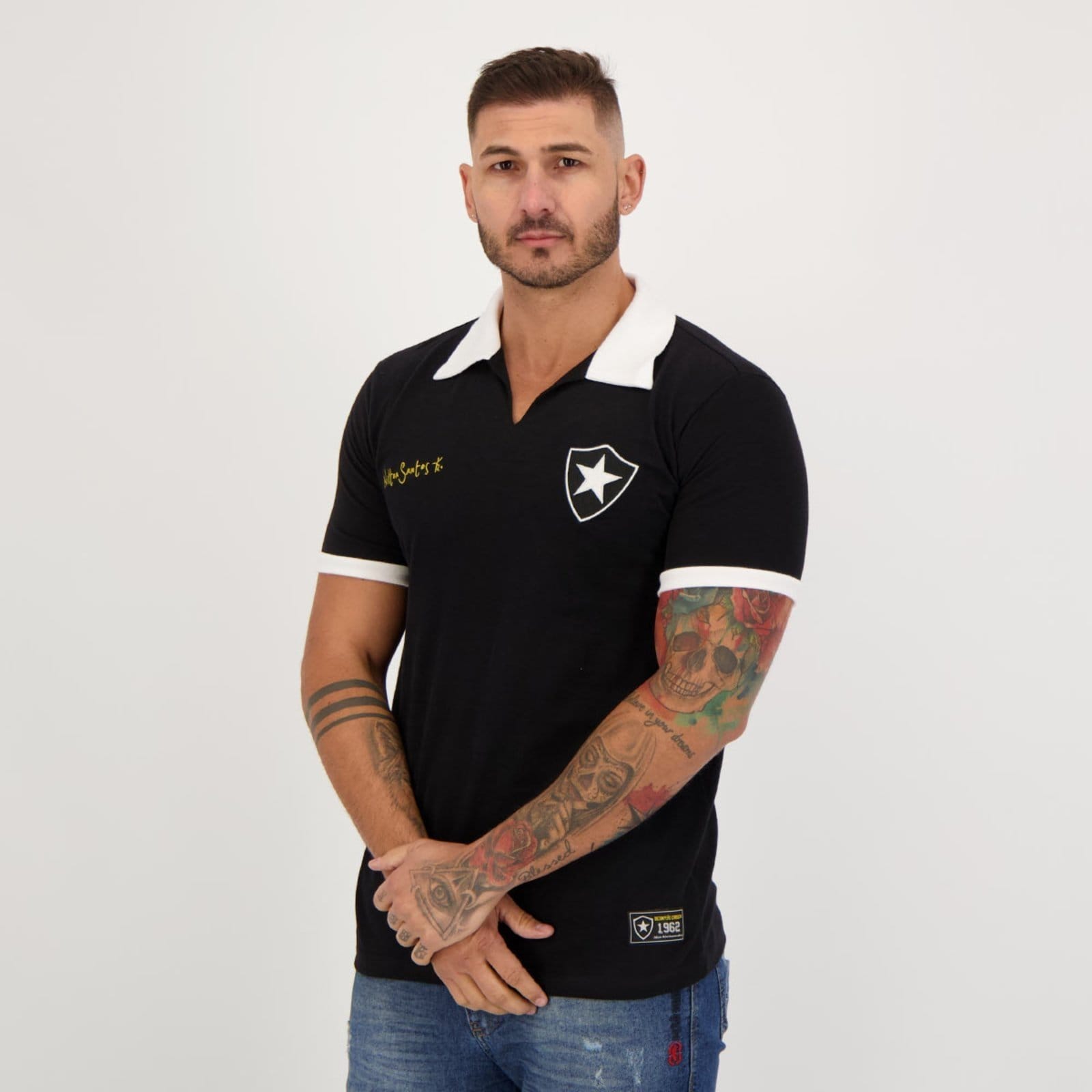 Vista 2 Camisa Botafogo Retrô Nilton Santos Preta Retrômania preto