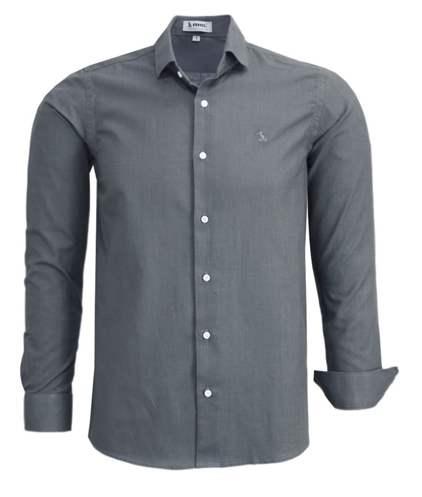 Camisa Social Amil Comfort Next Macia Algodão Flamê tipo linho Manga Longa Luxo Chumbo