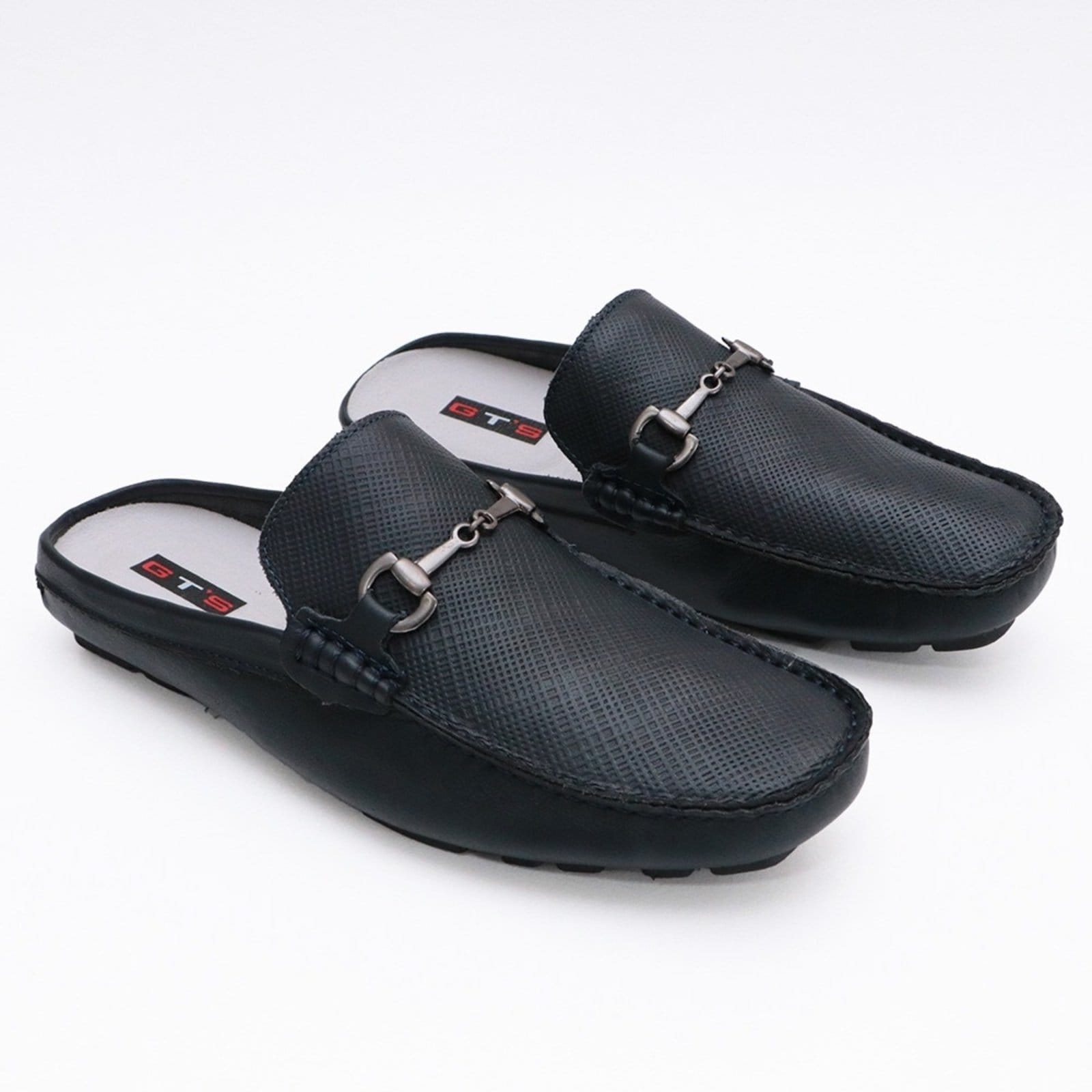 Vista principal Mule Mocassim Drive Couro Masculino Versátil Leve Casual Costura Artesanal Marinho FRANCA GRIFFE azul marinho