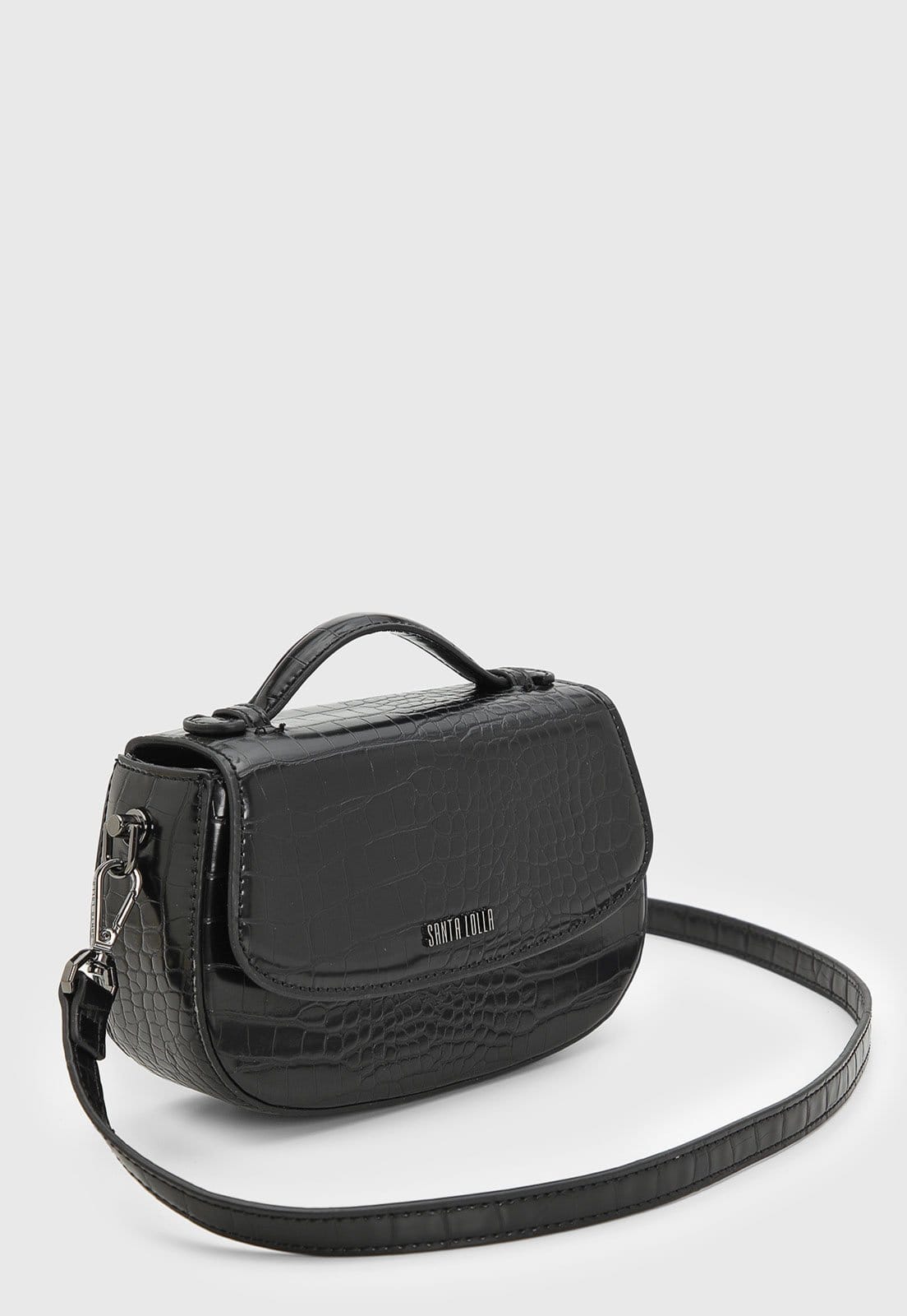 Vista 2 Bolsa Feminina Santa Lolla Média Croco Preta Santa Lolla preto