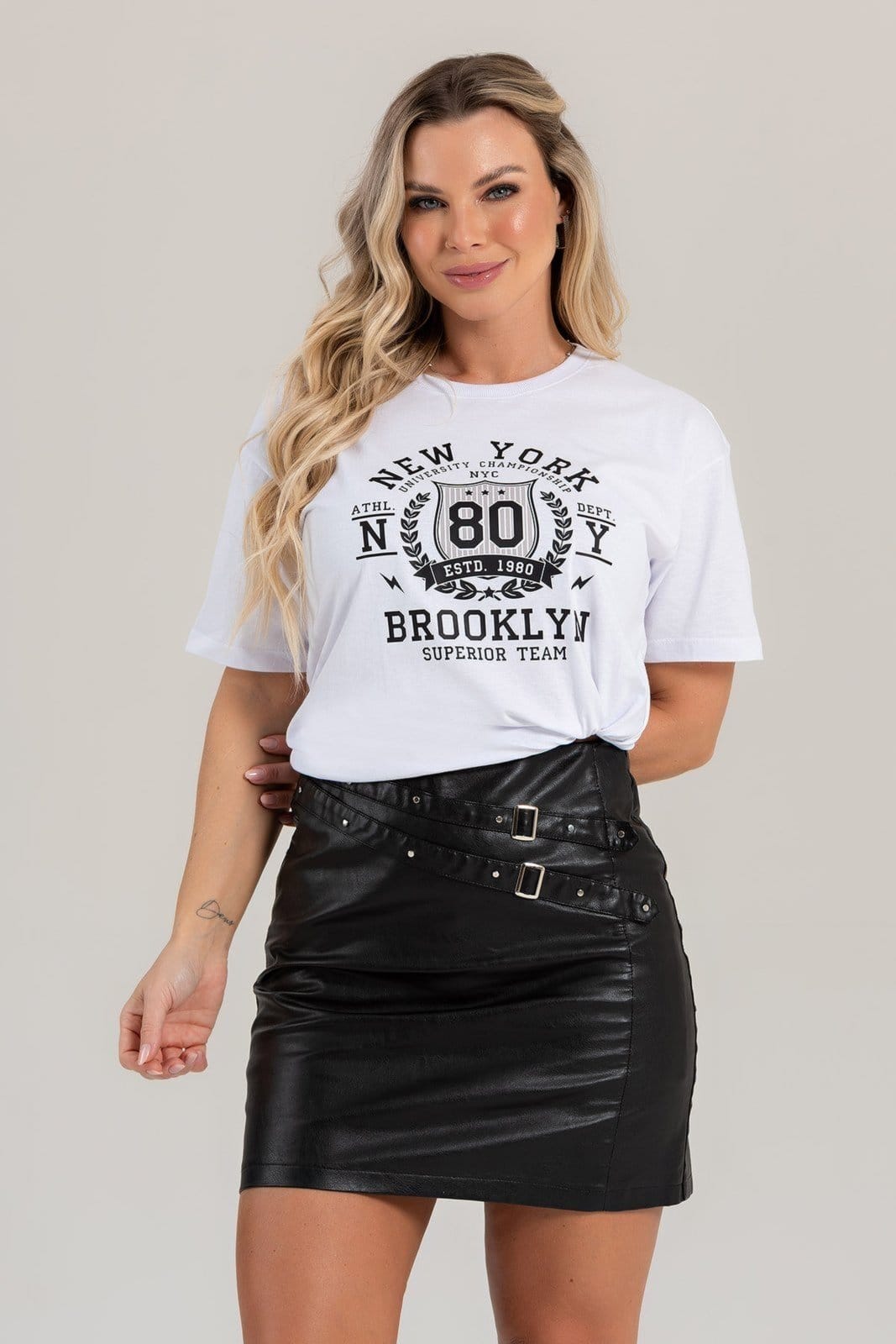 Blusa Feminina Oversized Cianitas Branca Estampa New york 80