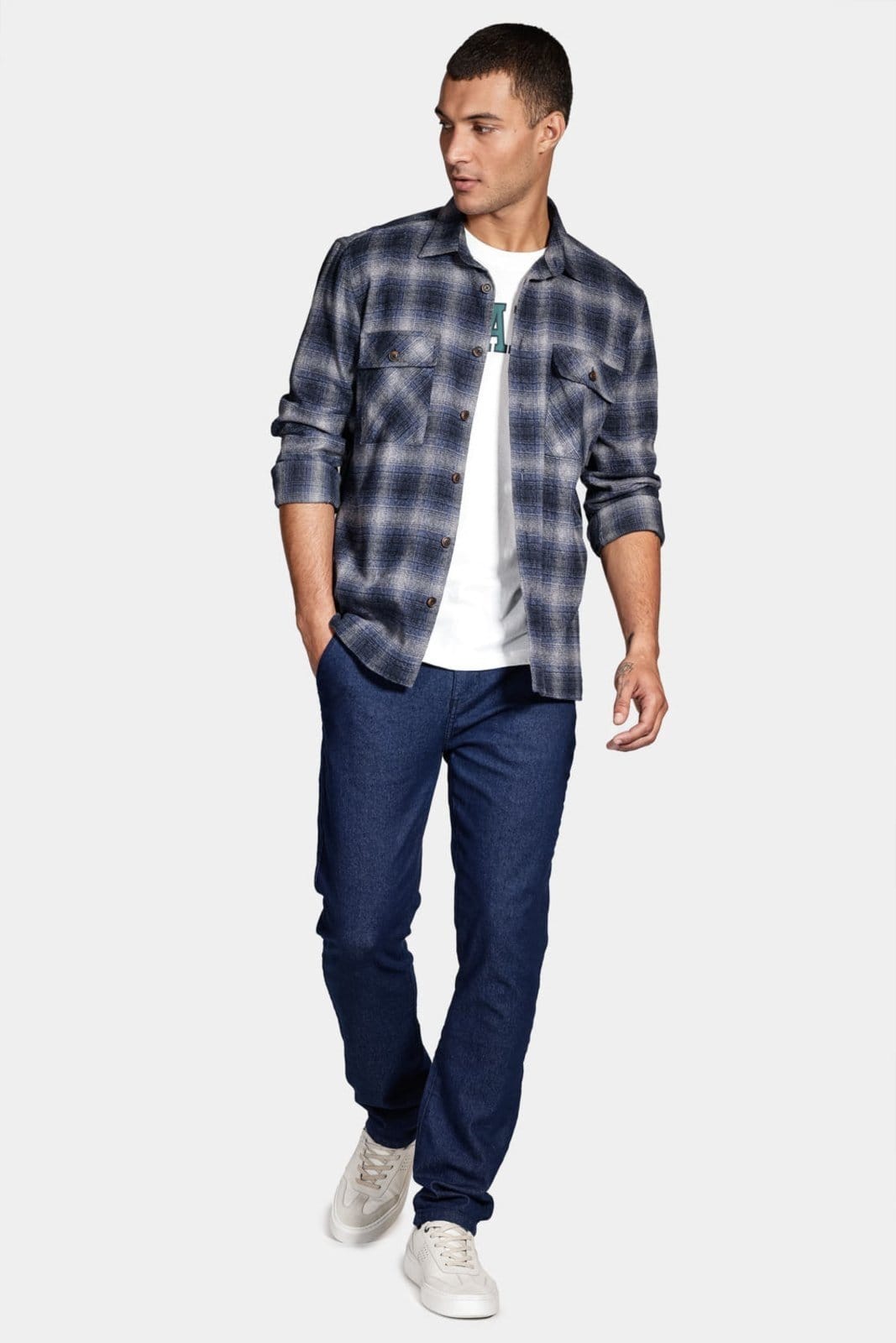 Vista 2 Camisa Aramis Manga Longa Regular Cotton Cinza/Azul Jeans Aramis incolor azul