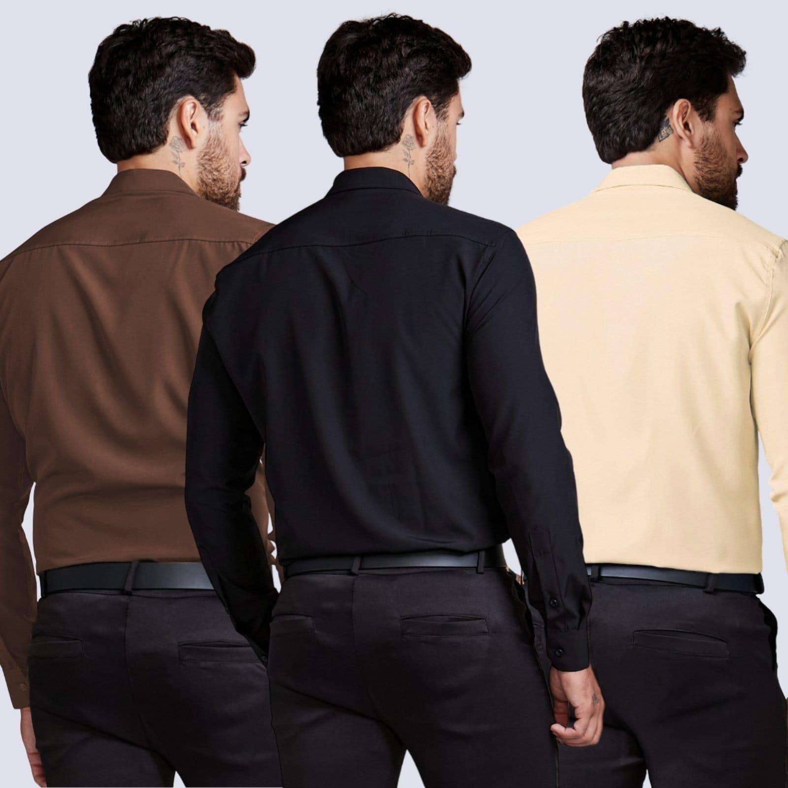 Vista 2 Kit 3 Camisa Social Masculina Manga Longa Daze Modas e Daze Modas bege/marrom/preto