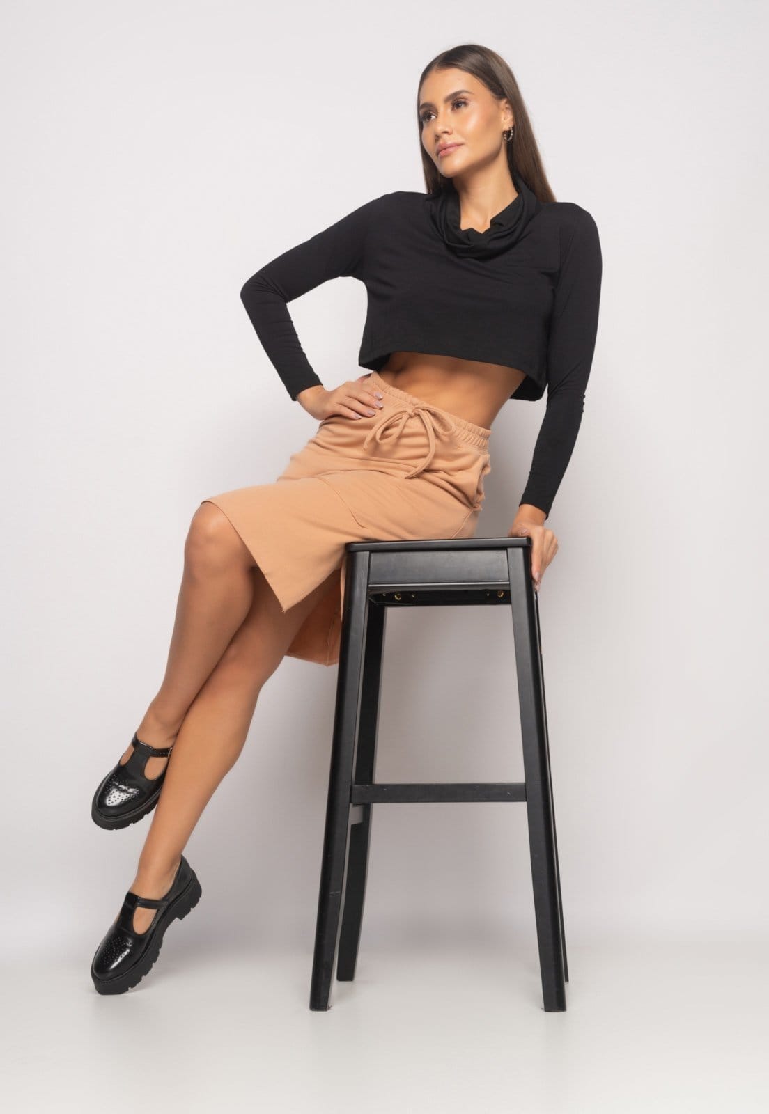 Saia Midi Com Recortes Malha Comfort Salvatore Fashion