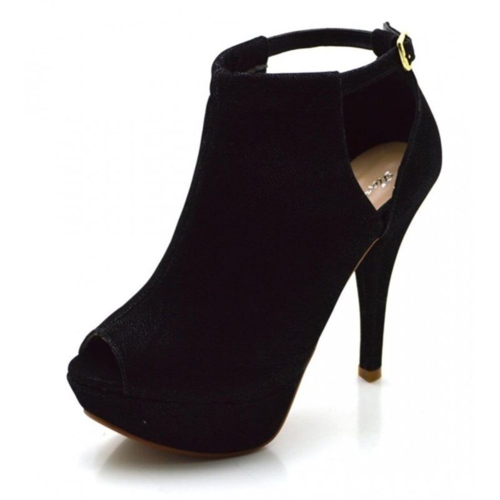 Vista 2 Sandália Feminina Fechada Salto Alto Fino Nobucado Flor da Pele preto