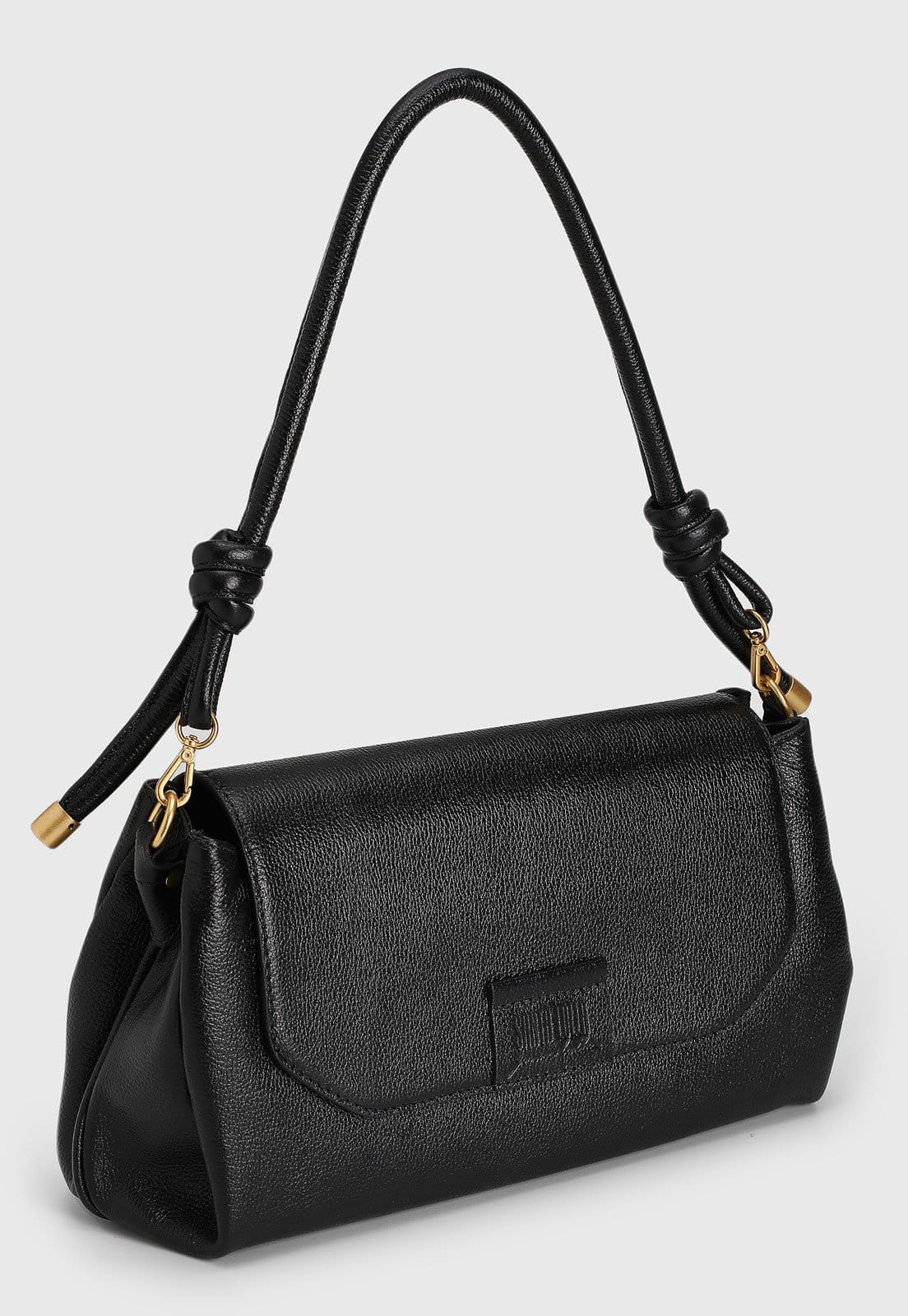 Vista 2 Bolsa Tiracolo Santa Lolla em Couro Logo Preta Santa Lolla preto