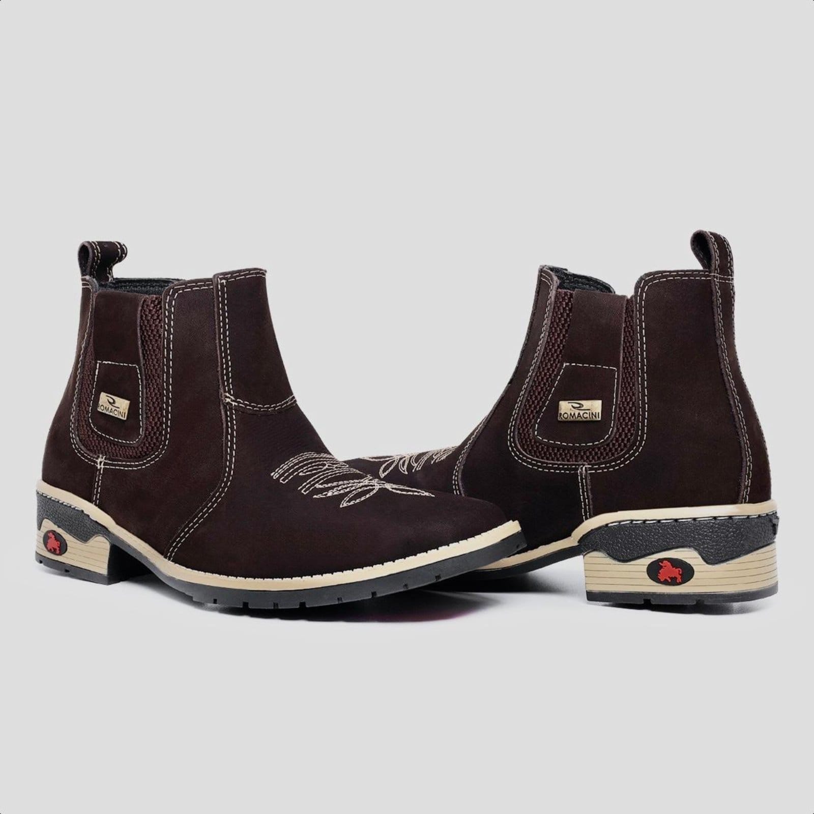 Vista 2 Botina Texana Masculina em Couro Solado Costurado ZAFREM marrom