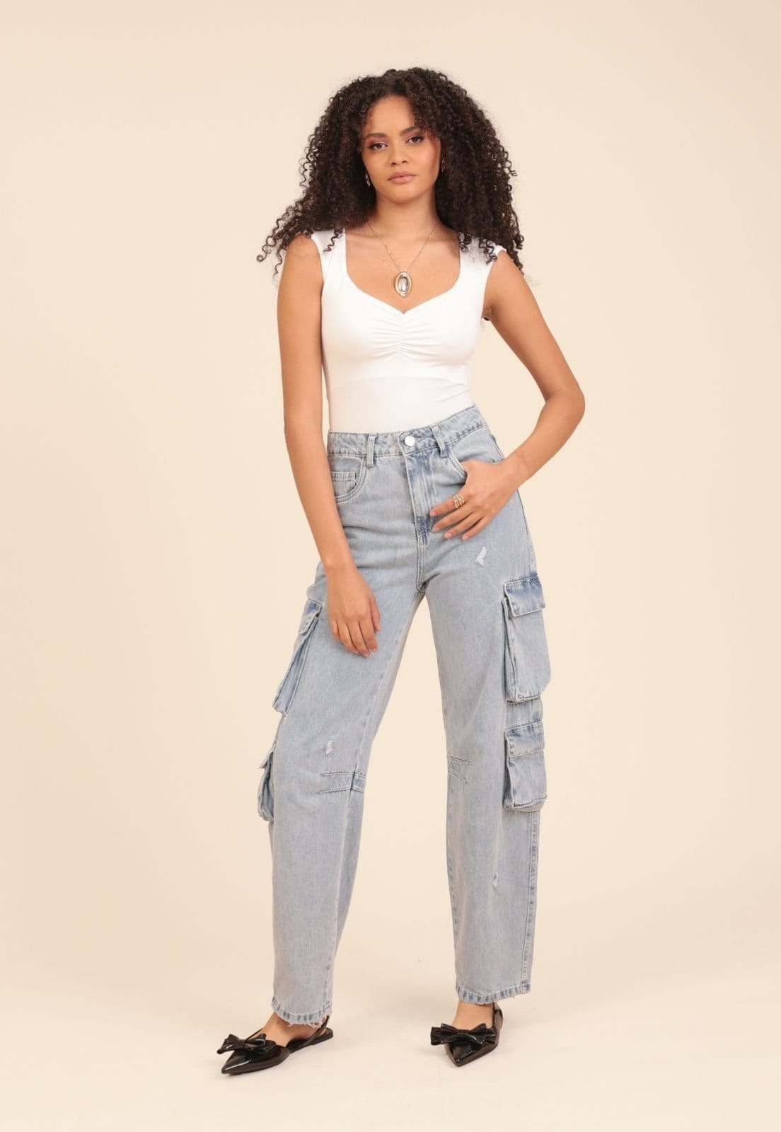 Calça Jeans Pop Me Wide Leg Cargo