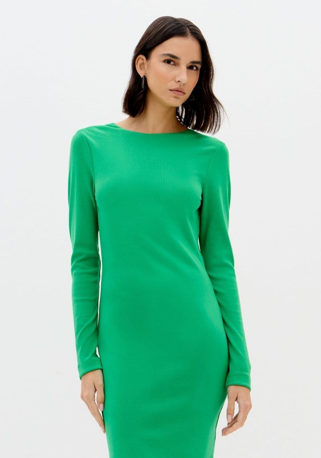 Vista 2 Vestido Curto Manga Longa Decote Costas Lança Perfume verde