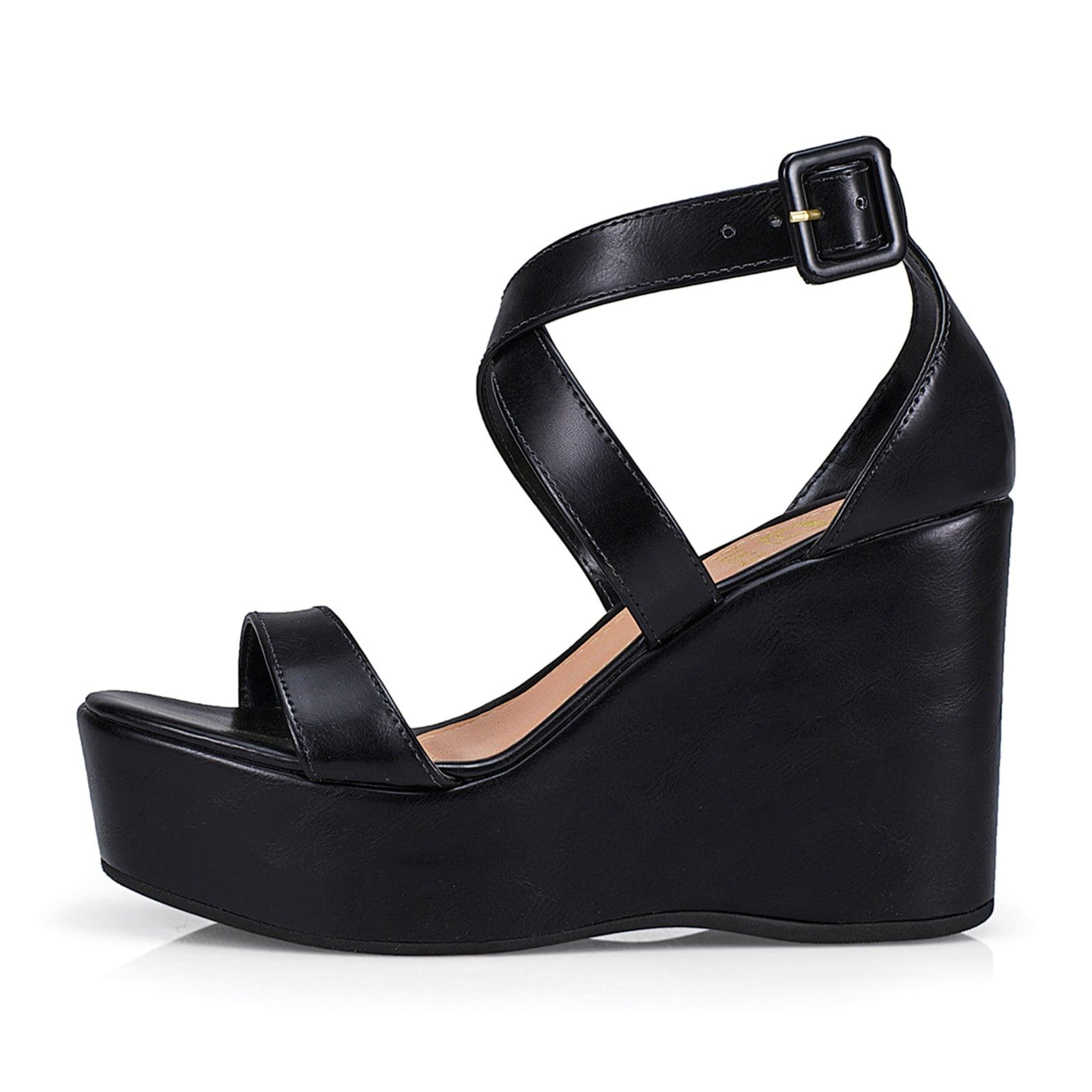 Sandália Feminina Lóris Salto Anabela Plataforma Fivela Elegante Confortável Preto20801