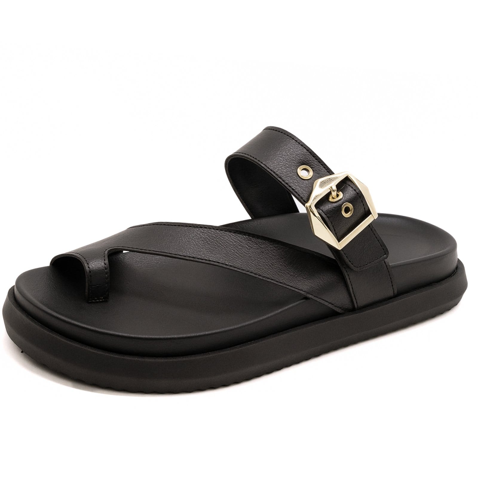 Vista 2 Sandália Flatform Papete Preta Feminina Tira Fivela Confortável 007 Sete Sales preto