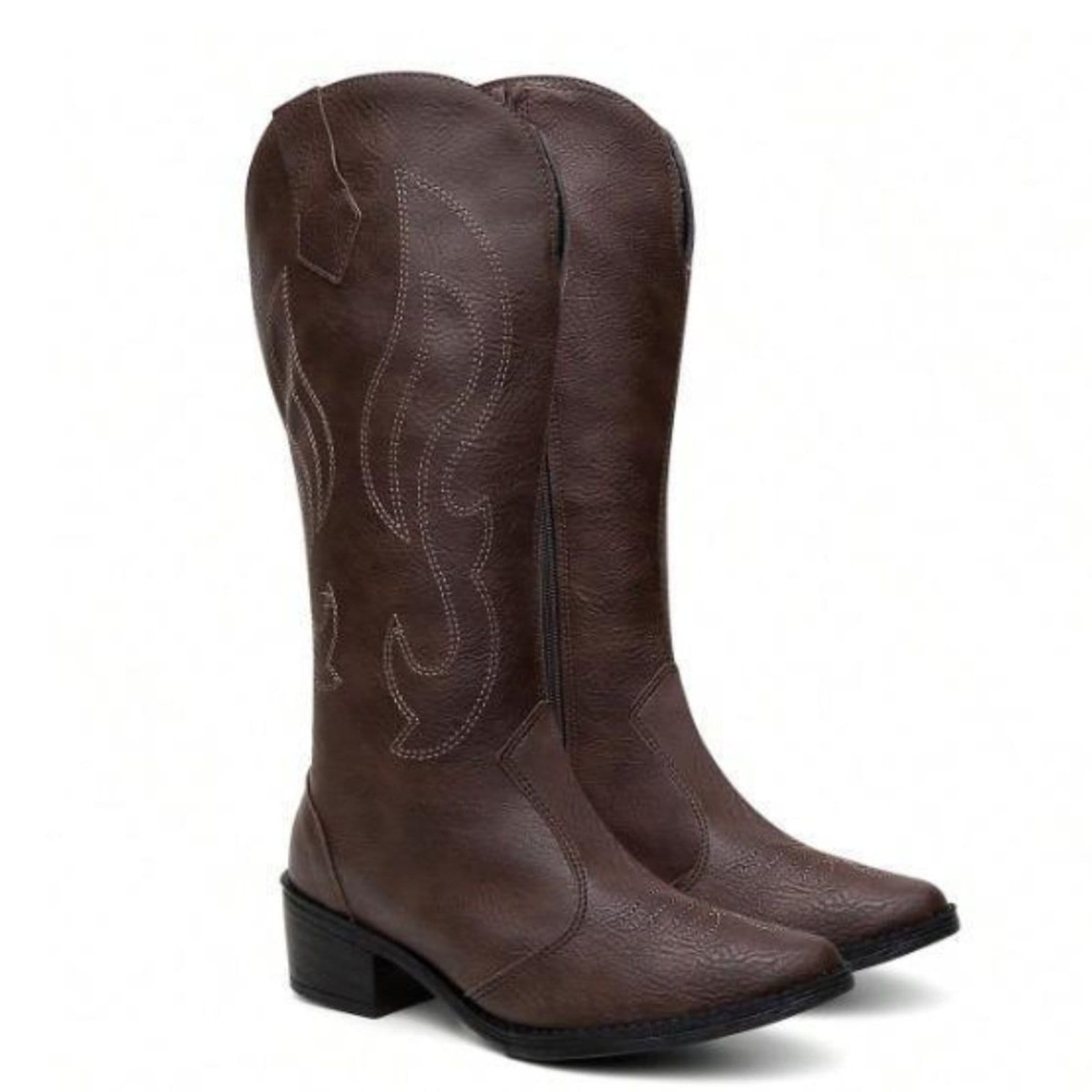 Bota Feminina Cano Alto Anna Andrade Texana Western Bico Fino Bordada Salto Baixo Country