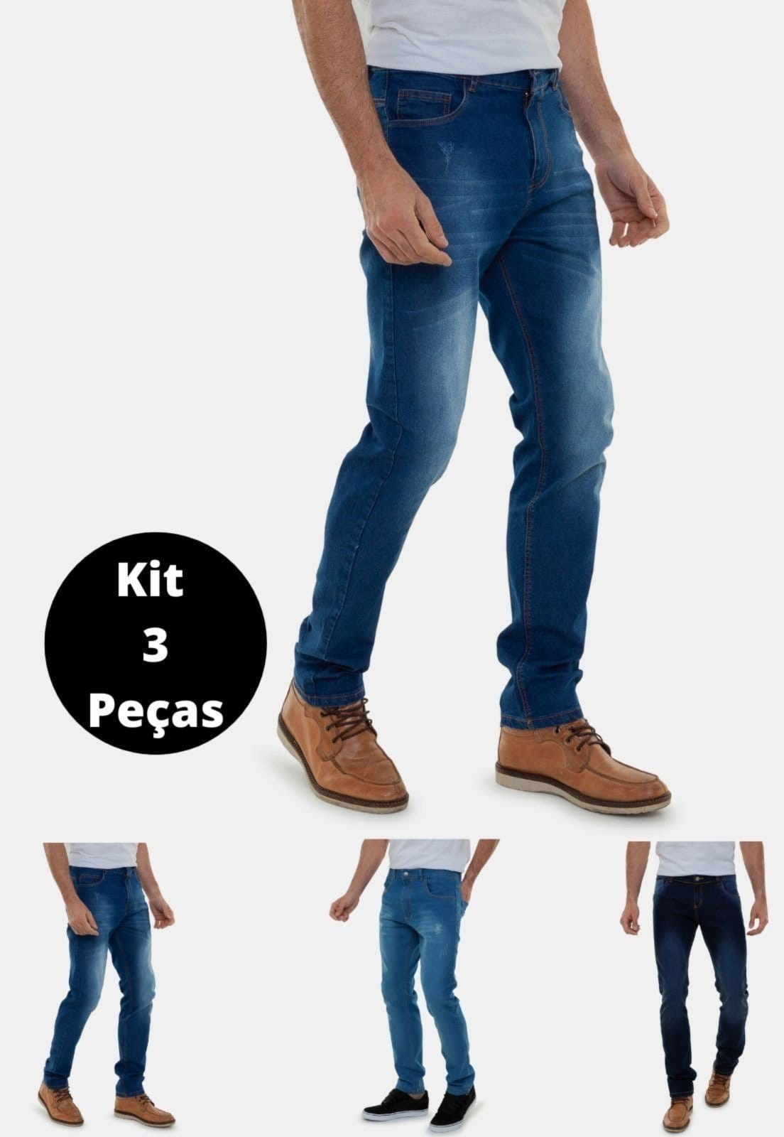 Kit 3 Calças Jeans Masculinas Lavagem Clara Pompéia Versatti