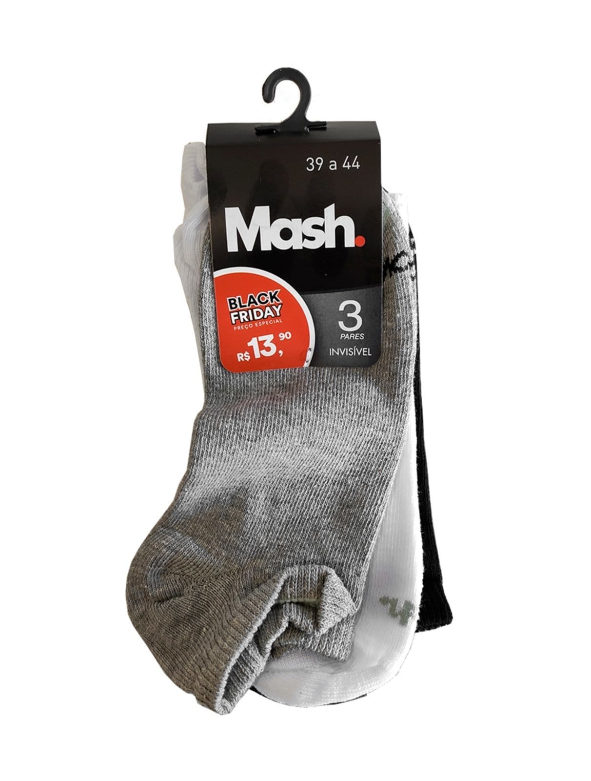 Meia Mash Esportiva Invisível Branca e Preta Kit 3 Pares - 2