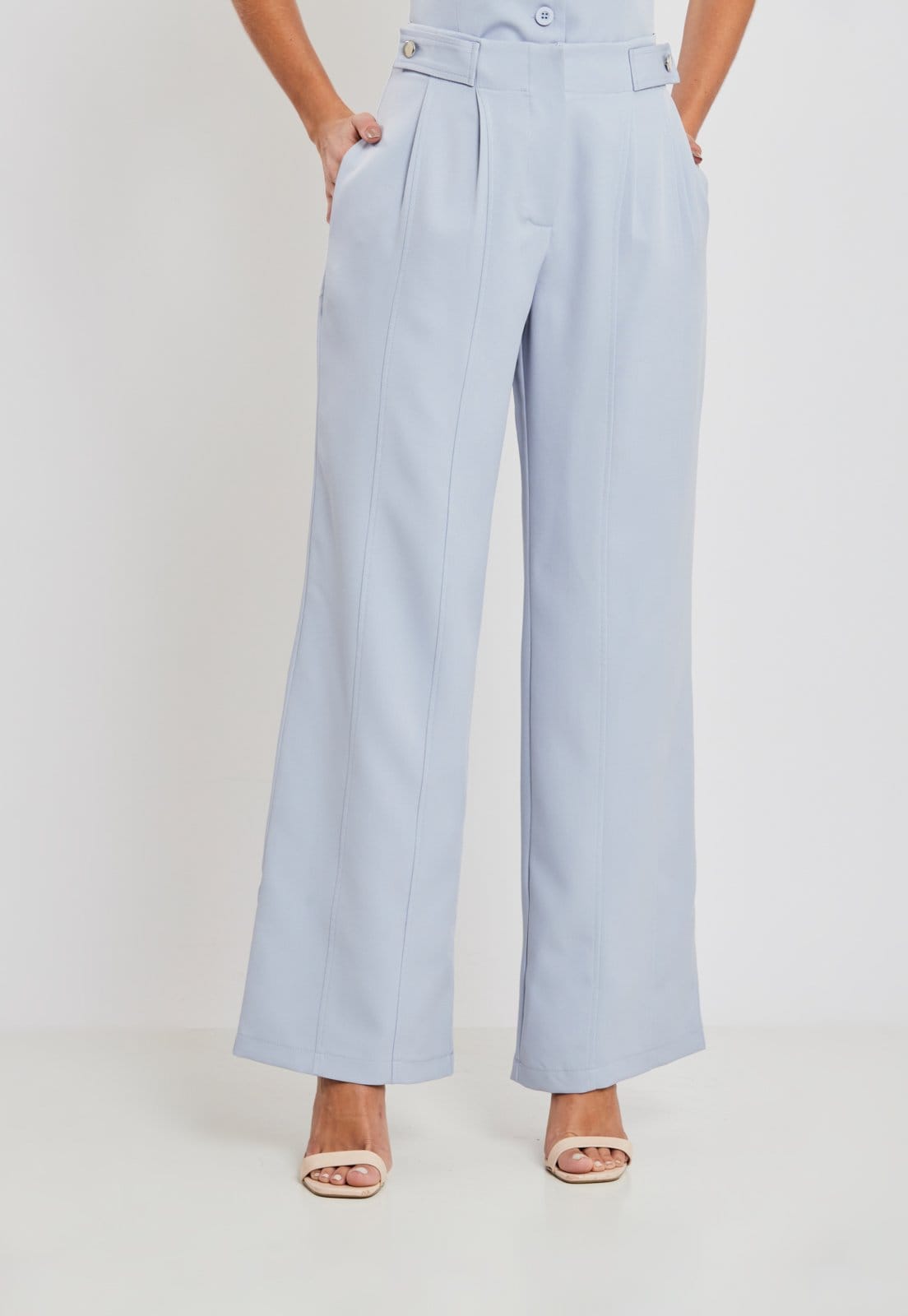 Calca Claro Pregas Reta Alfaiataria Social Miss Joy 8324