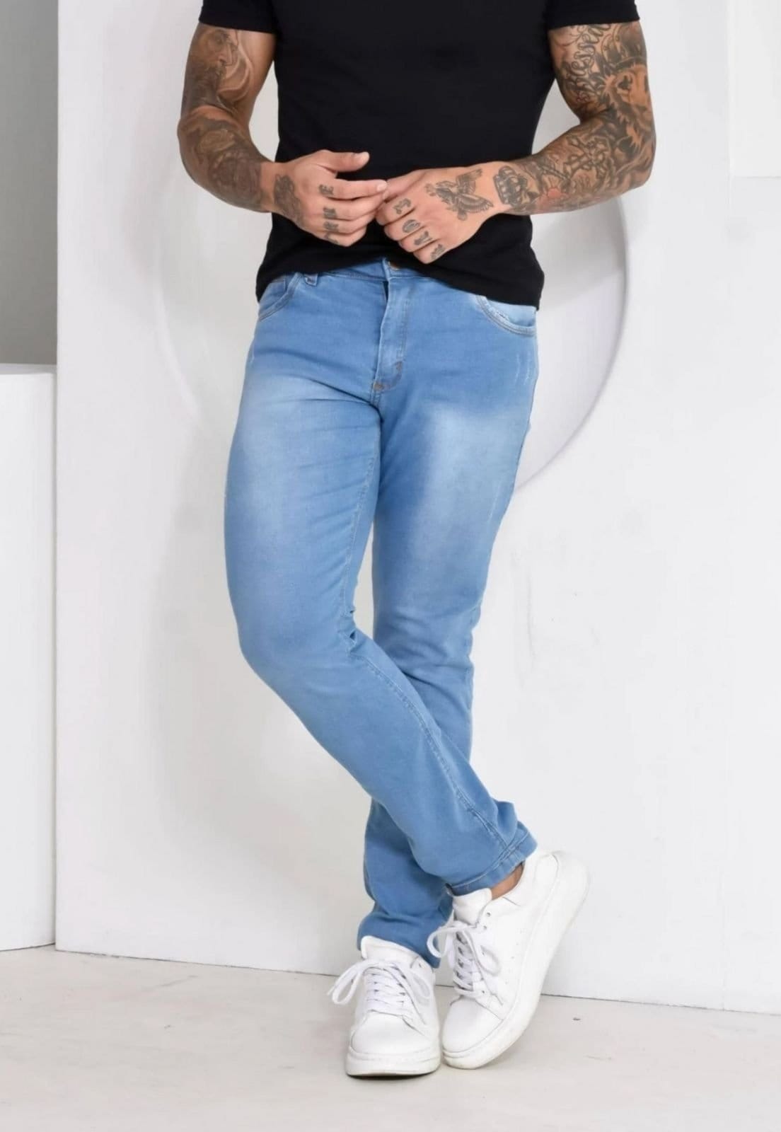 Calça Jeans Masculina Slim Com Detalher em Puidos linha Premium Modelo Fashion Delave