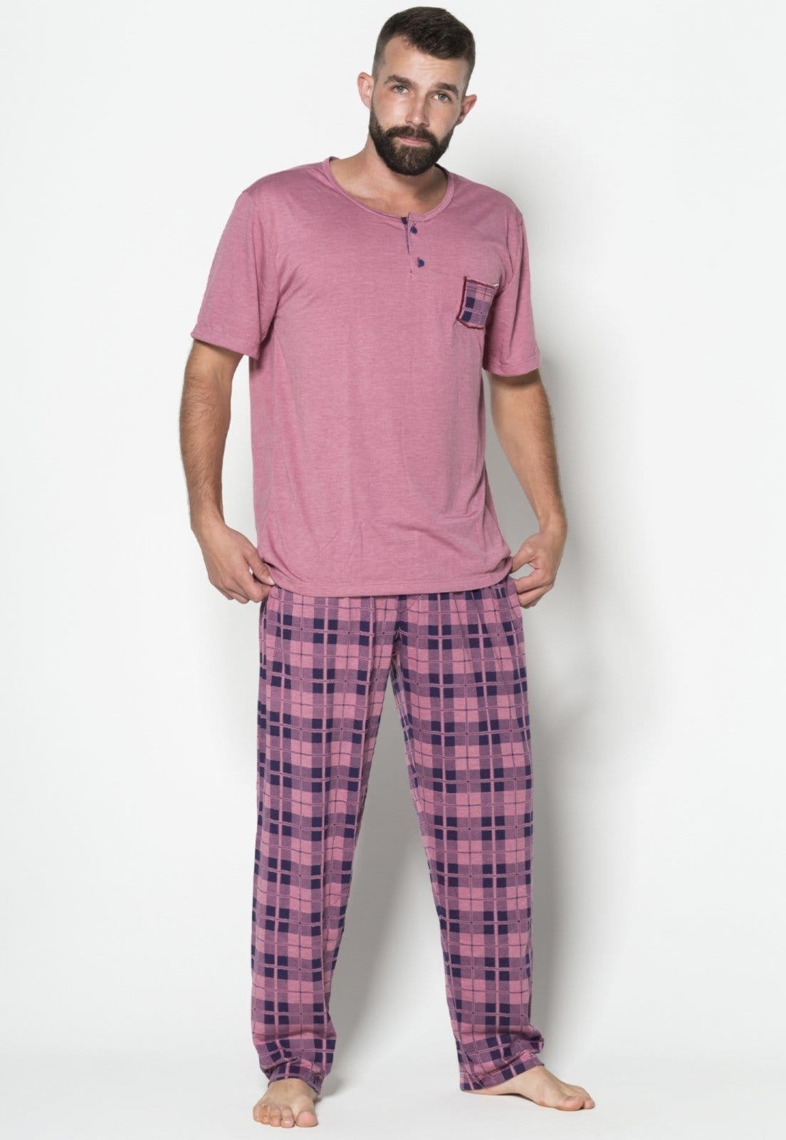 Pijama Masculino WLS Modas Calça Comprida e Manga Curta
