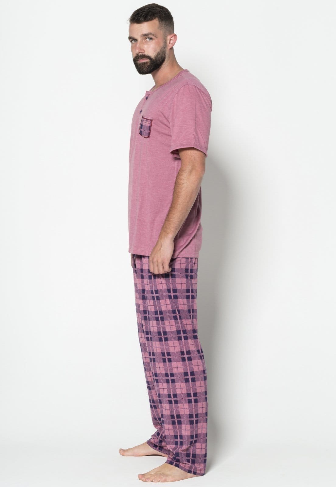 Vista 2 Pijama Masculino WLS Modas Calça Comprida e Manga Curta WLS Modas vinho