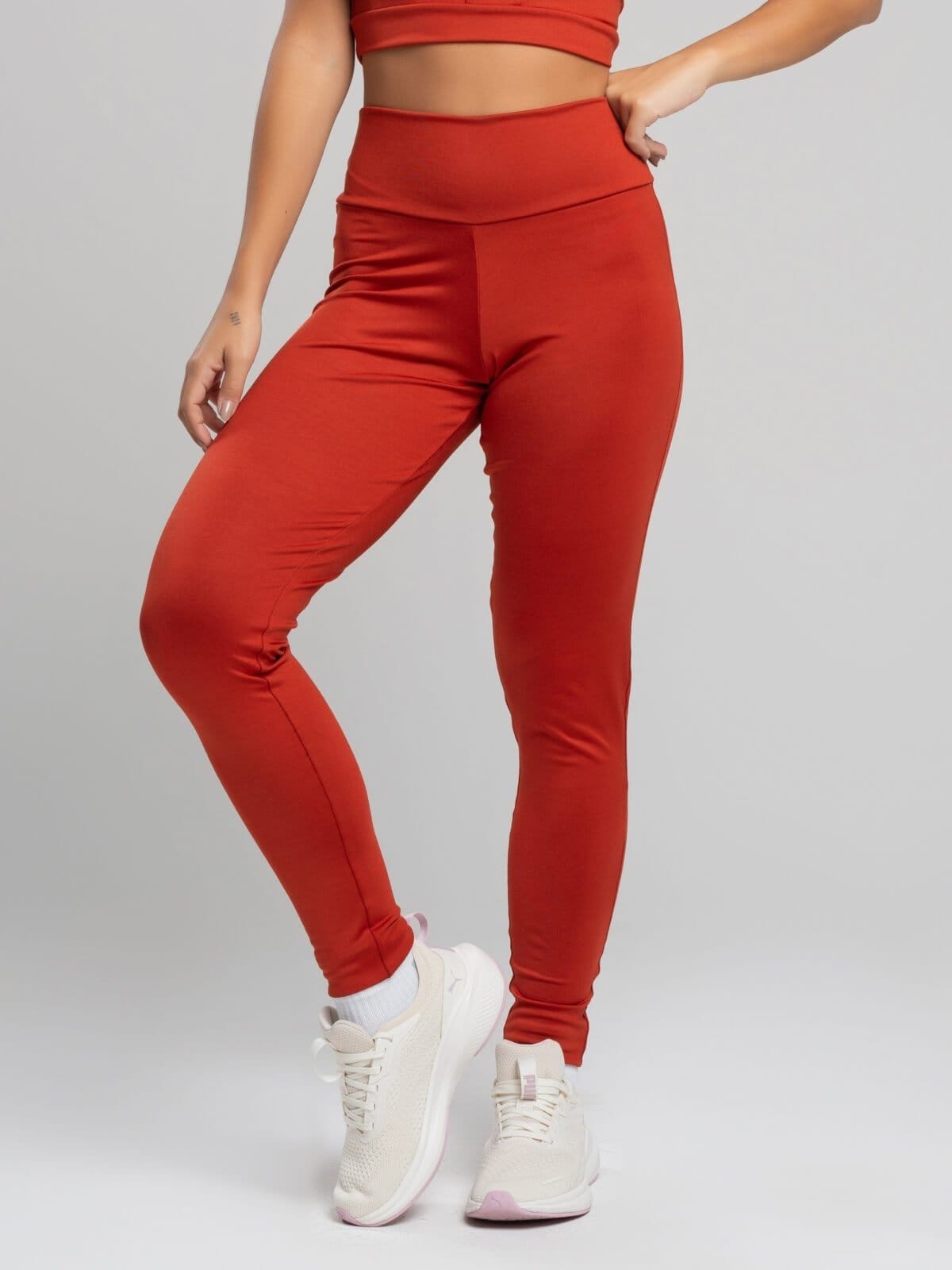 Vista 2 Calça Legging Suplex Cintura Alta Moda Fitness Feminina Treino Academia Terracota Vicbela caramelo/laranja