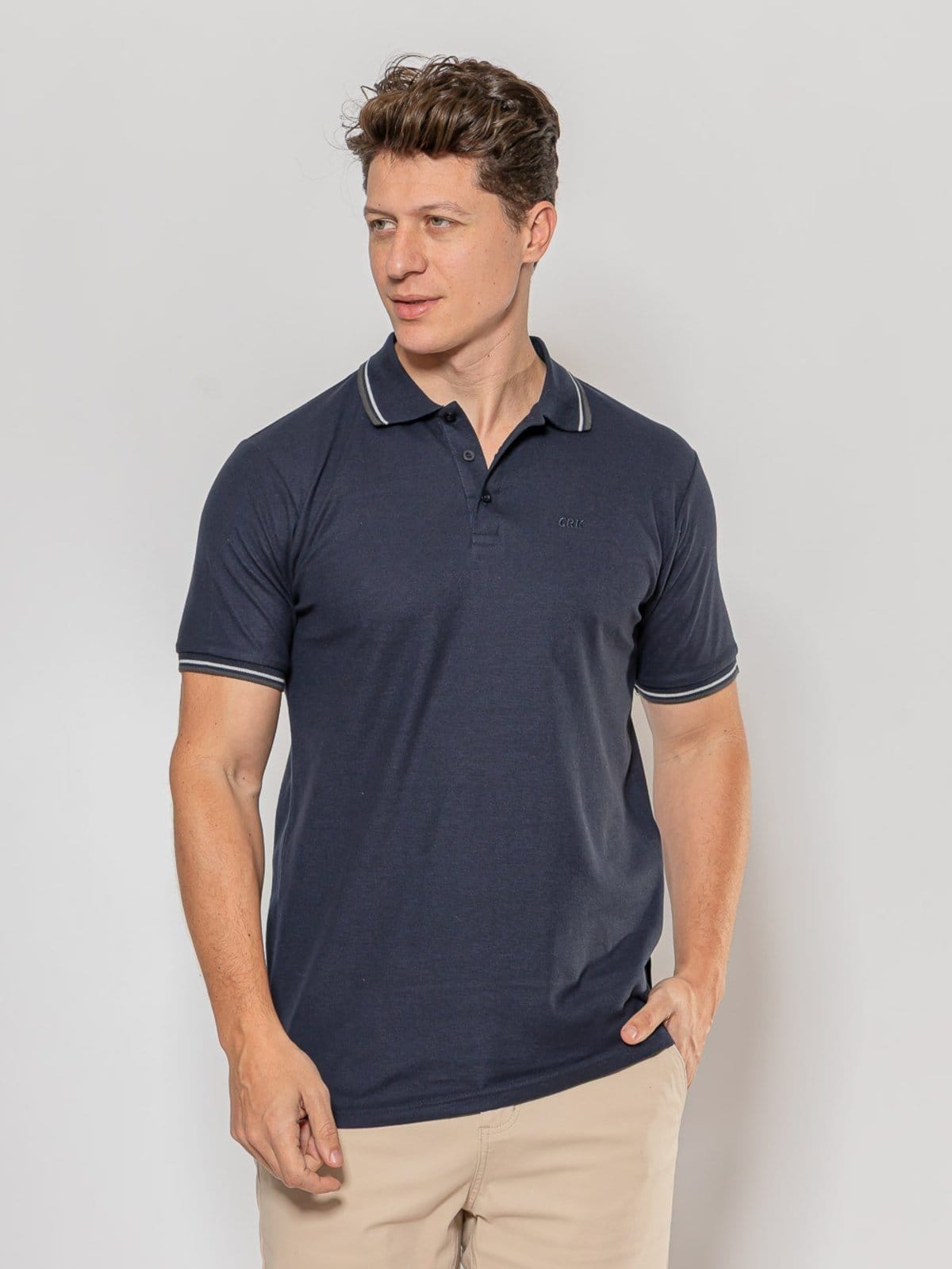 Vista 2 Kit 3 Camisas Polo Masculina Básica Crocker - 50727 Crocker azul marinho