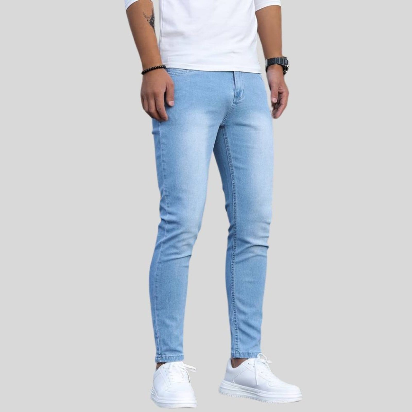 Vista 2 Kit 2 Calças Masculina Lavagem Claro Skinny com Elastano e Costura Reforçada Lavagem Clara TEX JEANS jeans