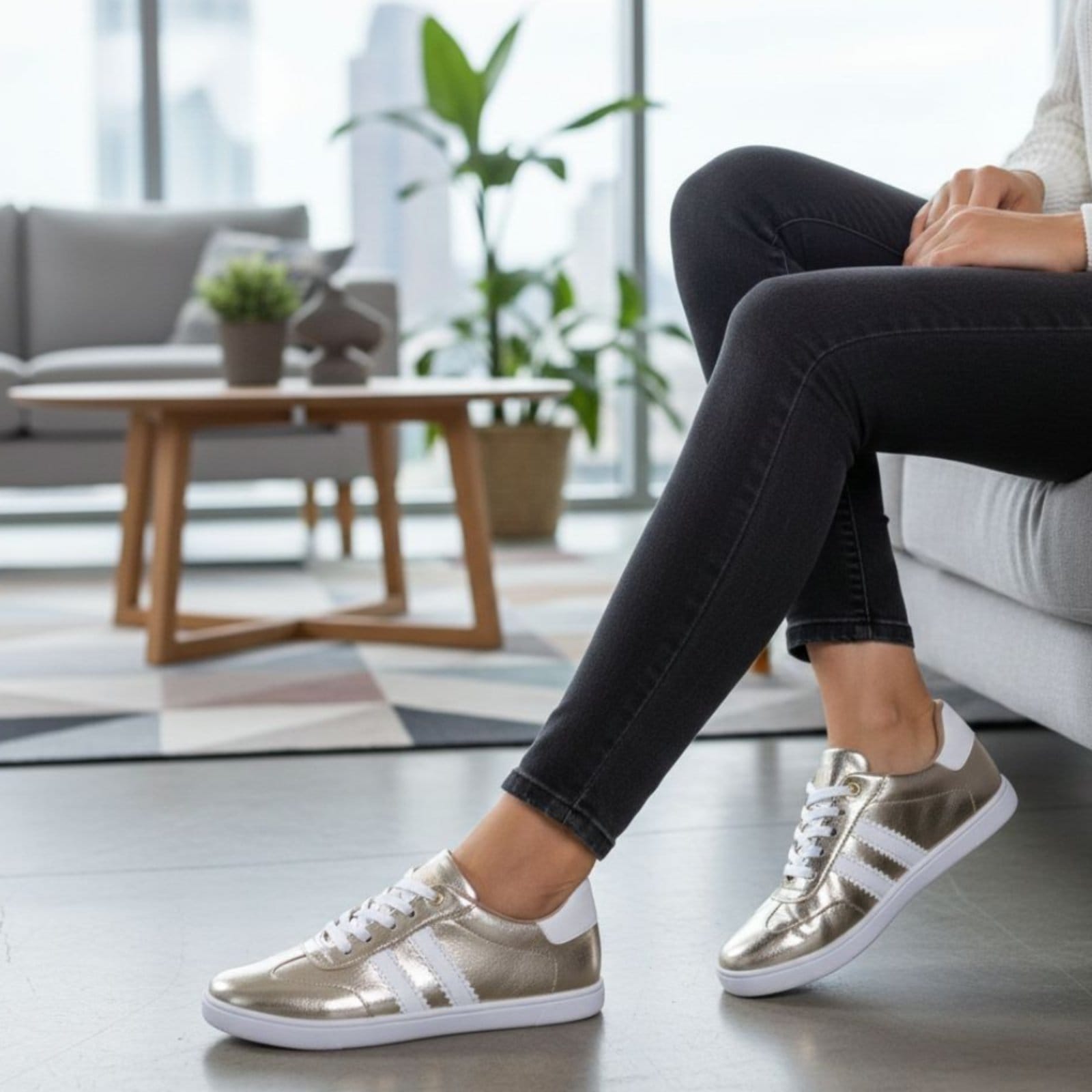 Vista principal Tênis Feminino Casual Clássico Retrô Metalizado ROMEU E JULIETA SHOES dourado