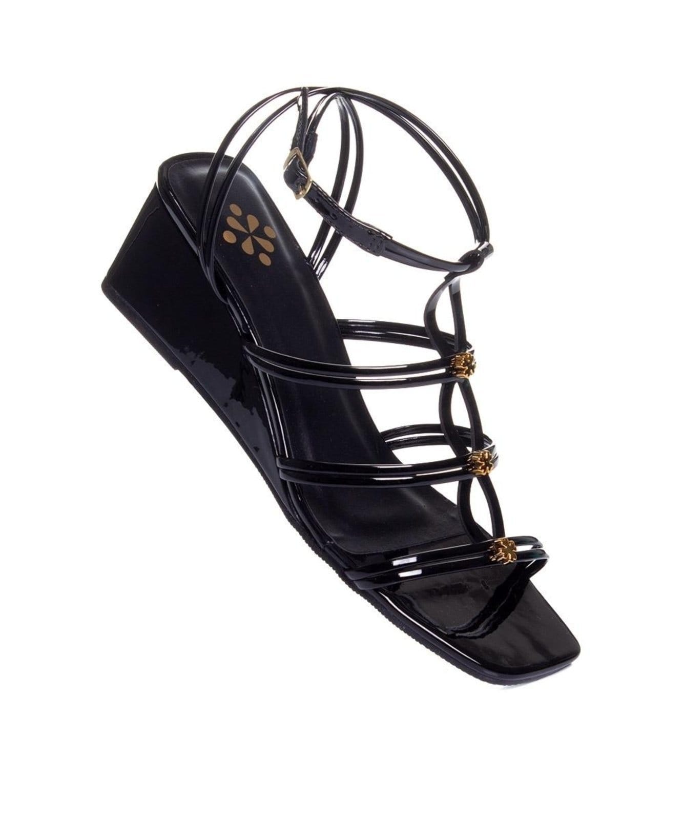 Vista 2 Sandália Anabela Pixolé Salto Médio Preto Pixolé incolor