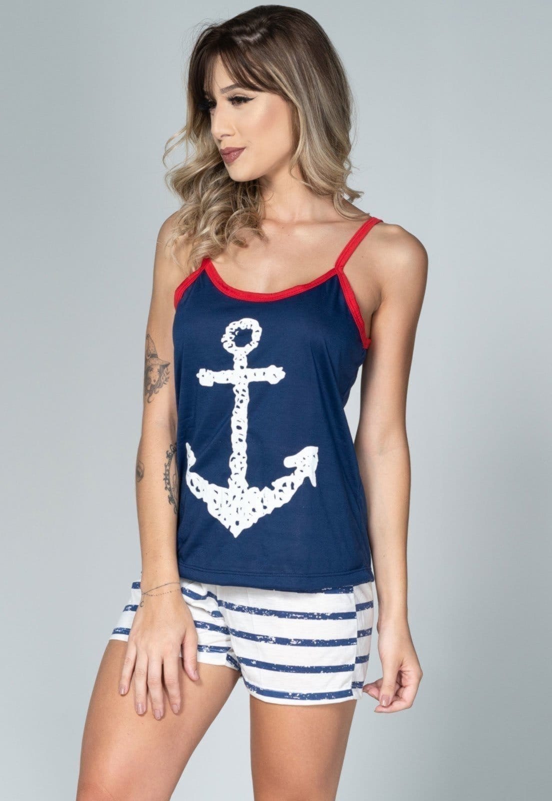 Vista 2 Pijama Feminino Serra e Mar Modas Baby Doll Âncora SERRA E MAR MODAS azul marinho