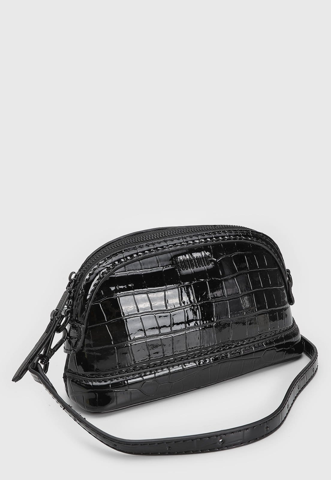 Vista 2 Bolsa Pequena Santa Lolla Textura Croco Preta Santa Lolla preto