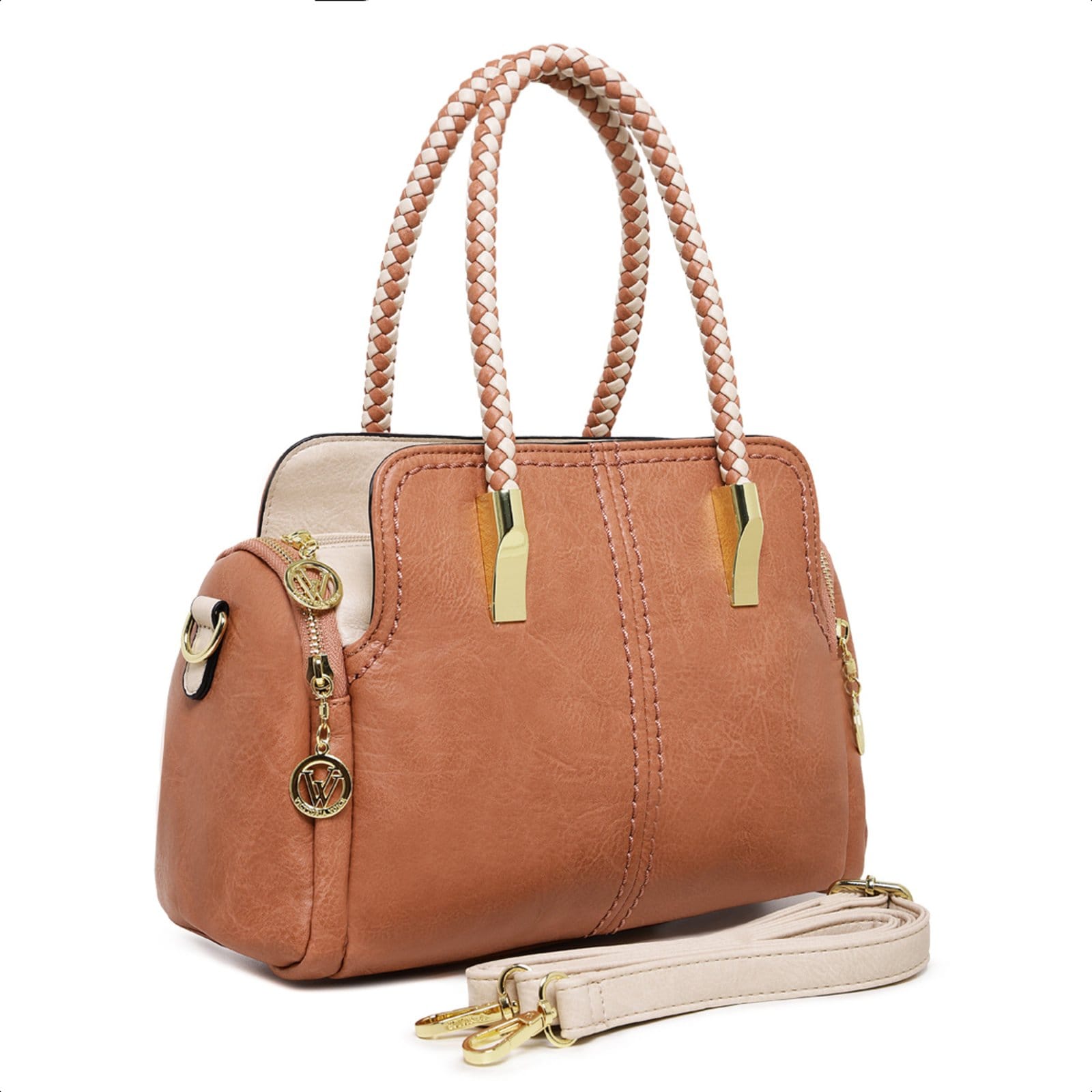 Vista 2 Bolsa Baú Média Luxuosa De Mão Feminina Transversal De Ombro - Rosê Pinneri azul