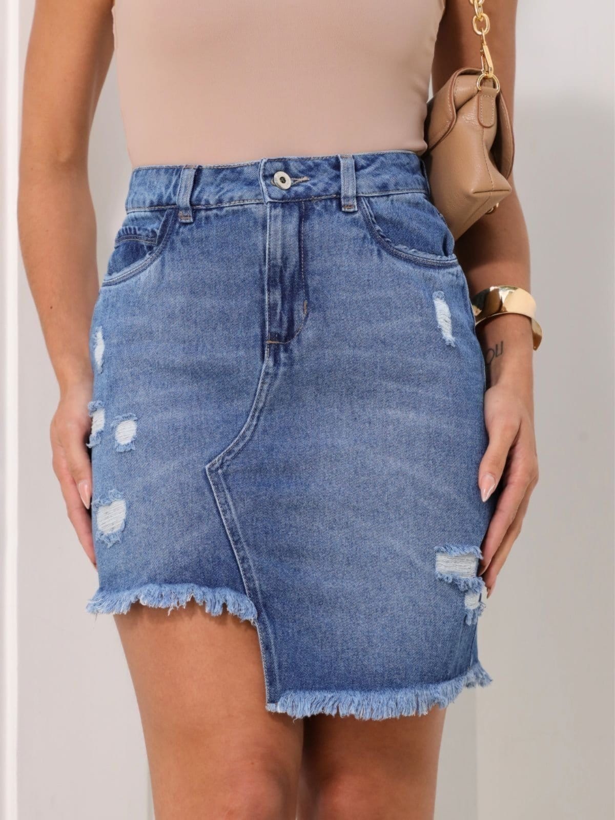 Saia Jeans Mullet Cintura Alta Feminina