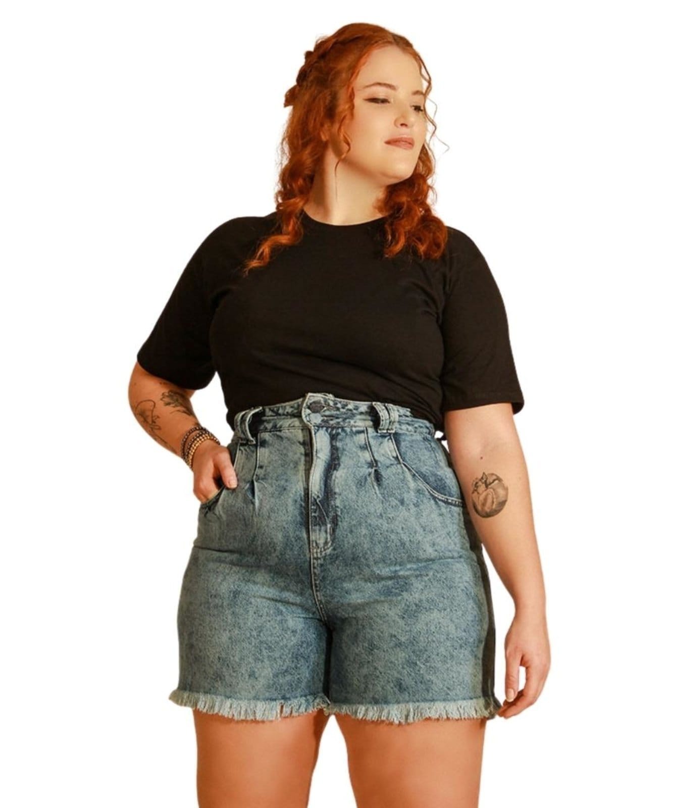 Shorts Feminino Jeans Plus Baggy