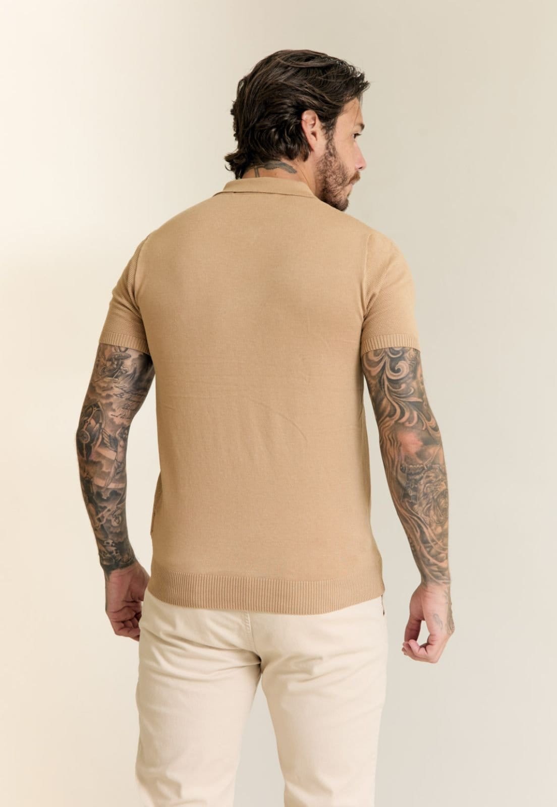 Vista 2 Camisa Tricot Gola Polo com Zíper Caqui Dialogo Jeans cáqui caqui