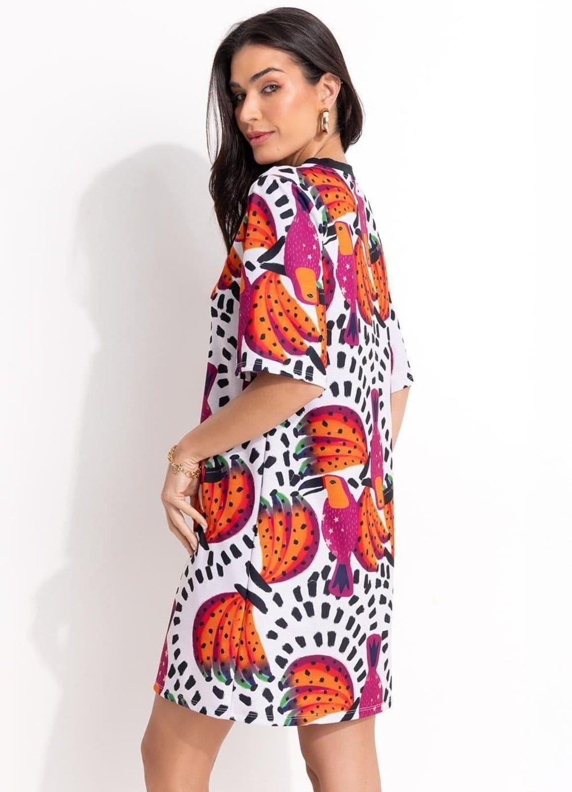 Vista 2 Vestido Em Malha Crepe Tucanos Quintess rosa