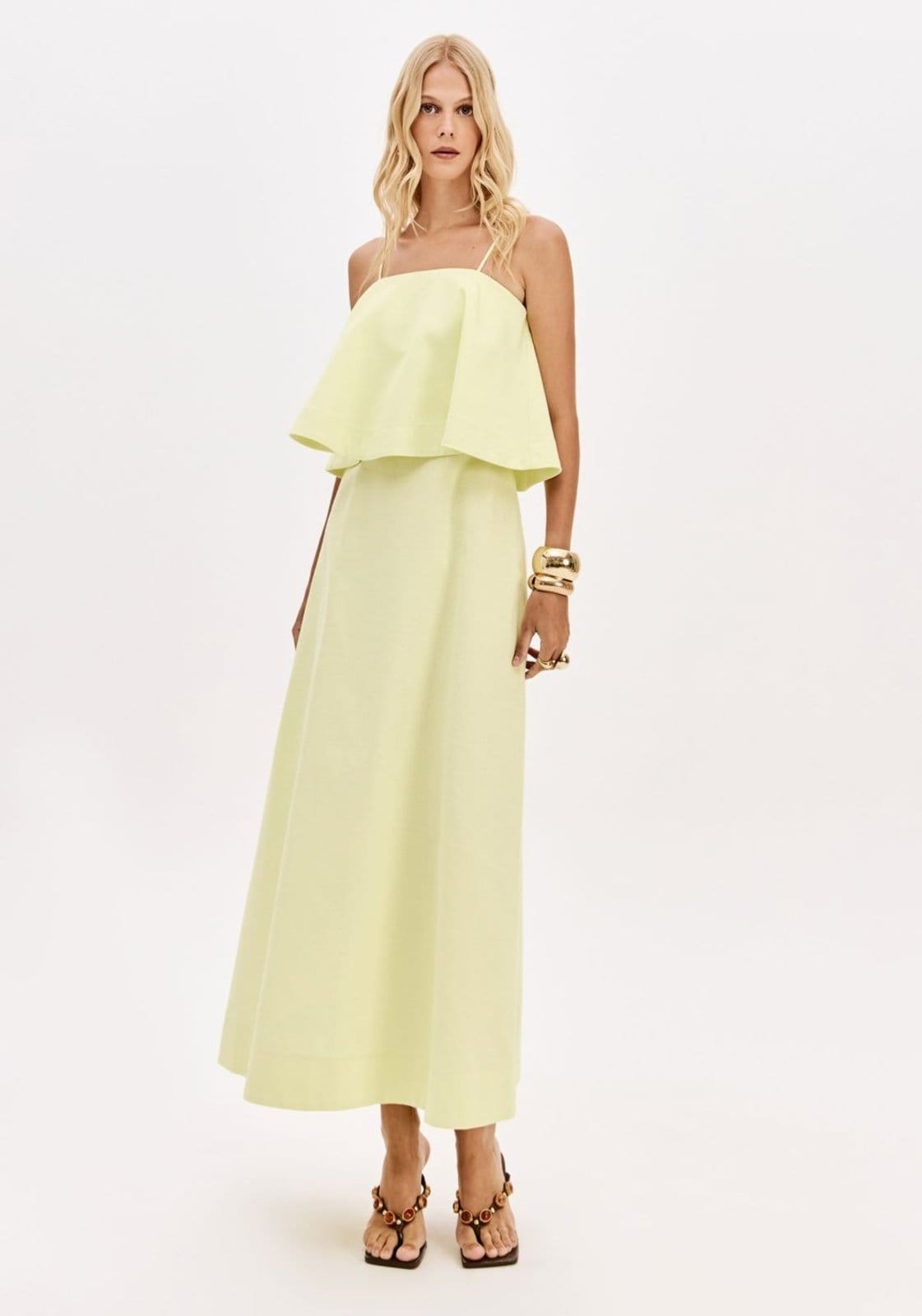 Vestido Super Midi De Alças Com Sobreposição