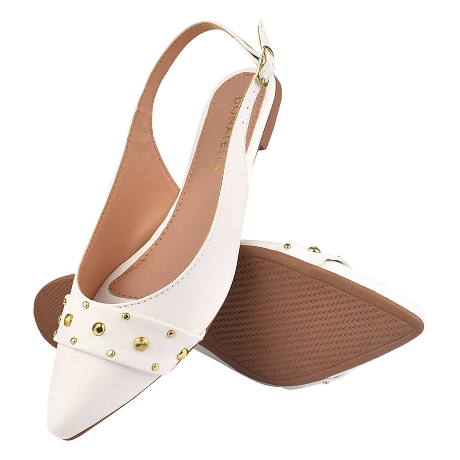 Vista 2 Sapatilha Feminina Bico Fino Mule Slingback CM Calçados Hotfix Branco Donatella Shoes nude