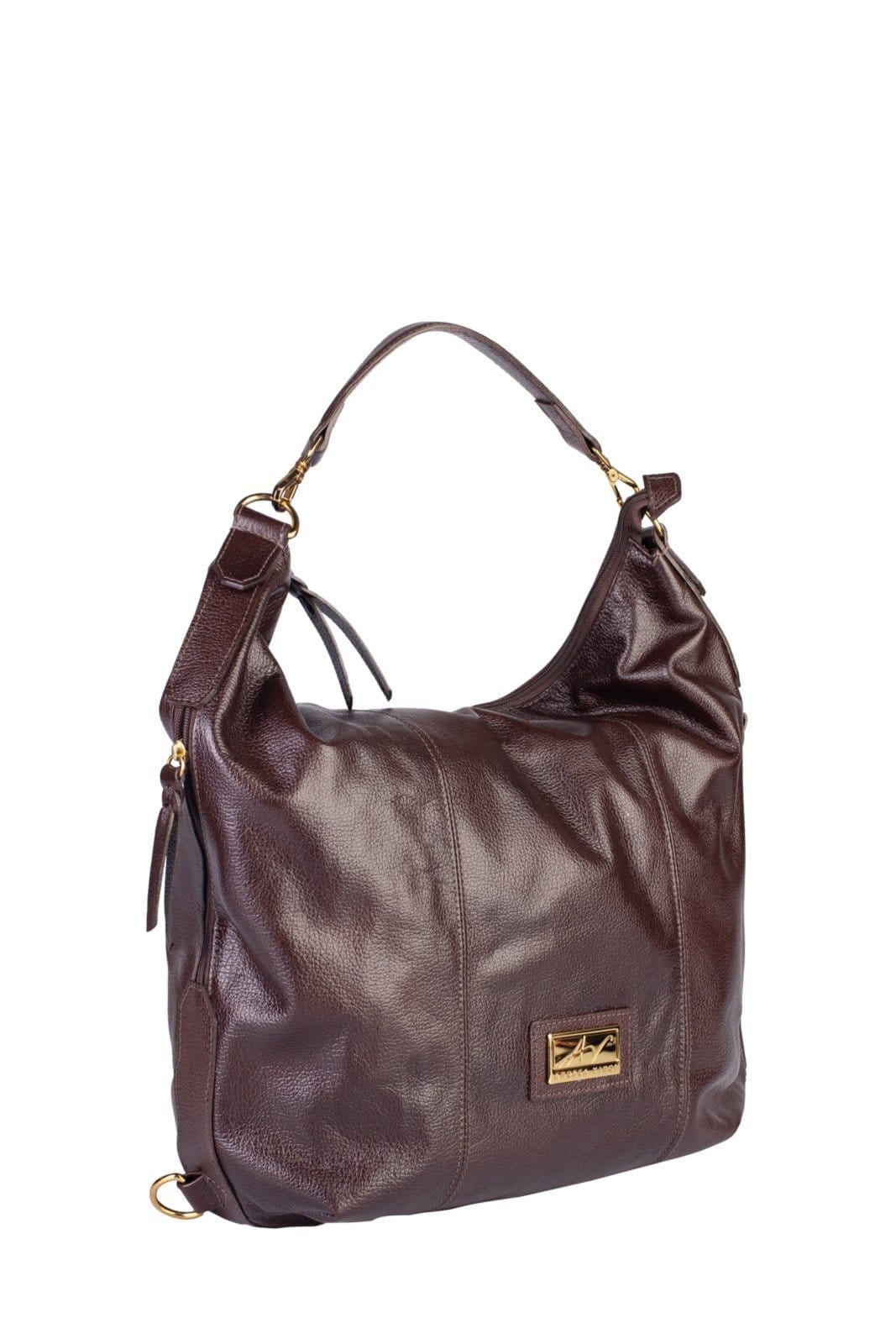 Vista 2 Bolsa saco mochila em couro liso Charlote - Café Andrea Vinci caramelo