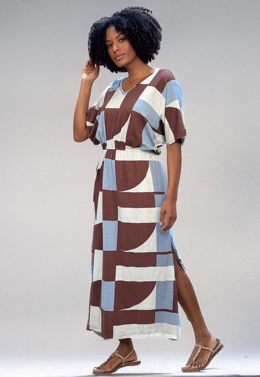 Vista 2 Vestido Longo Plano Estampa Santa Rosa do Tocantins Cabanafree azul/estampado/marrom rosa