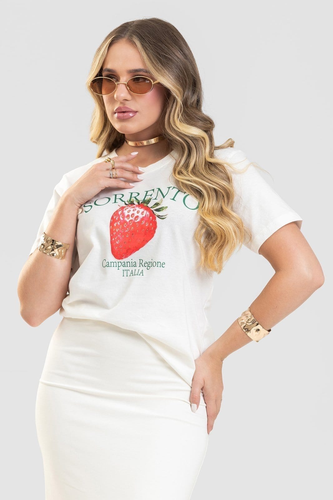 Camiseta Feminina Cianitas Off Estampa Morango Sorrento
