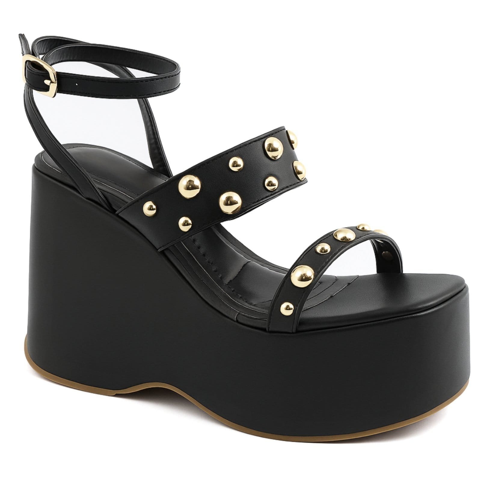 Vista 2 Sandália Feminina Anabela Aplicação Em Metal Dourado 182172 Flor da Pele preto