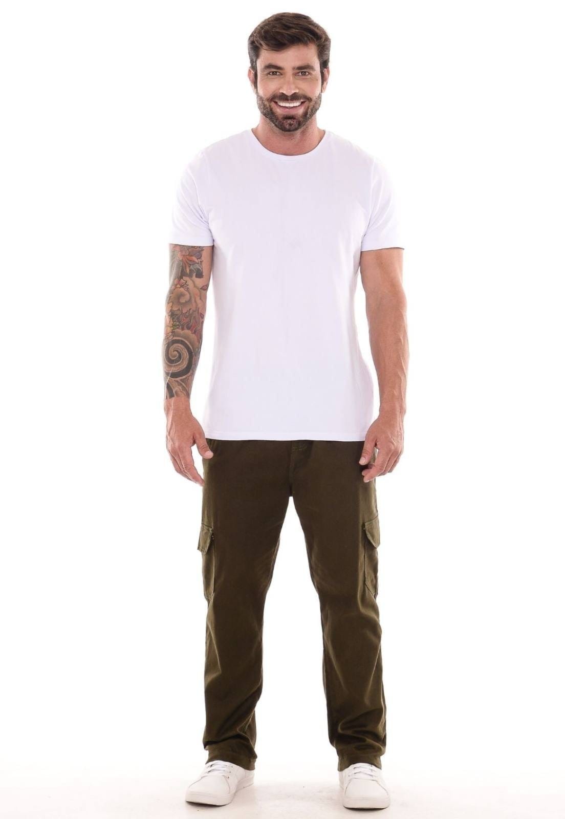 Vista 2 Calça Jogger Mys com Bolso Cargo Sem Punho Verde Ethereal Jeans verde militar