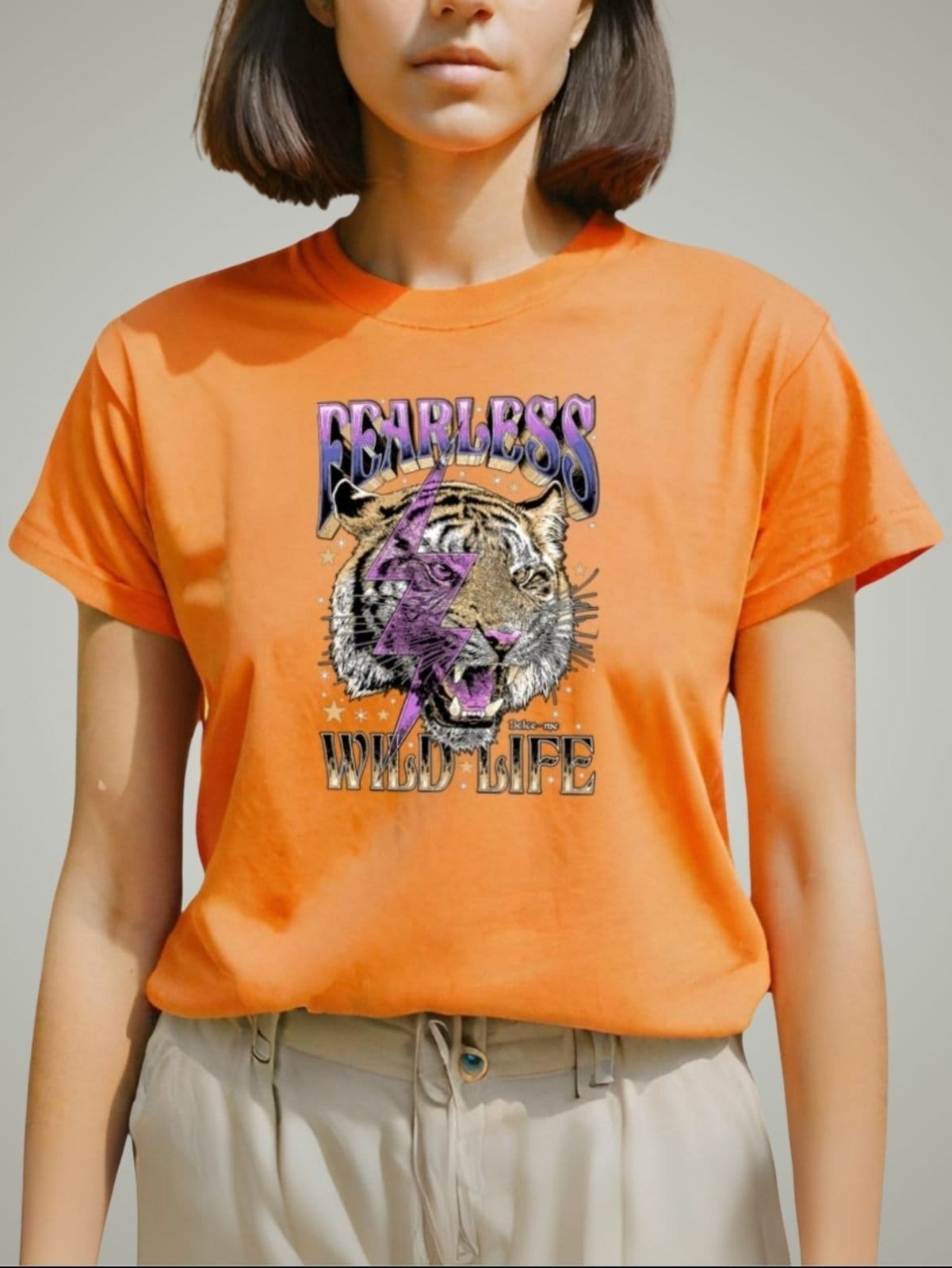 Camiseta Feminina Blusinha Plus Size T-shirt GuGi Leopard Tigre Raio Roxo Camisa Onça Laranja