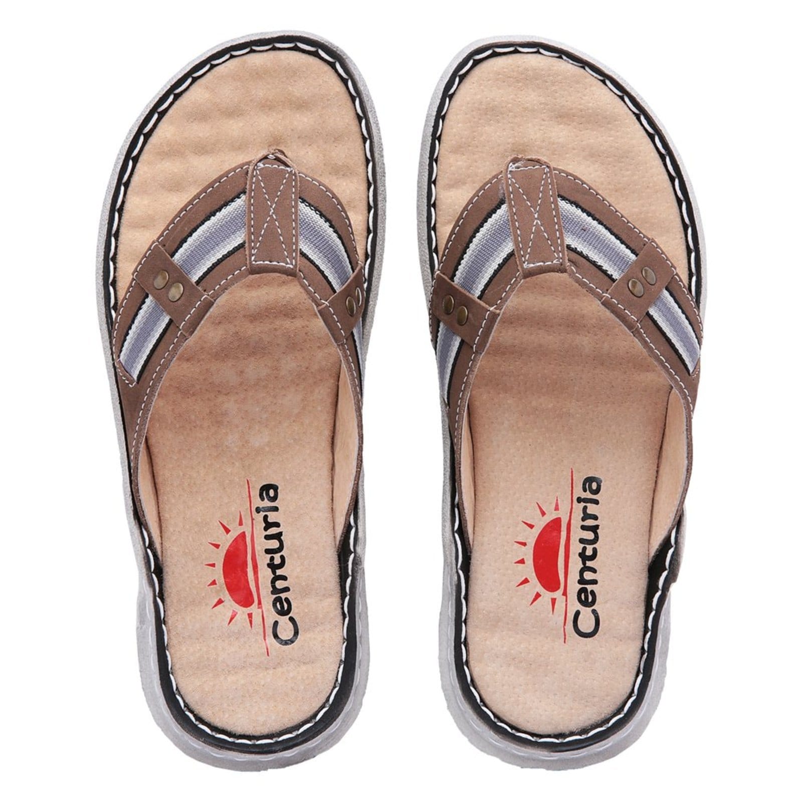 Chinelo Dedo Centuria Conforto em Couro Taupe